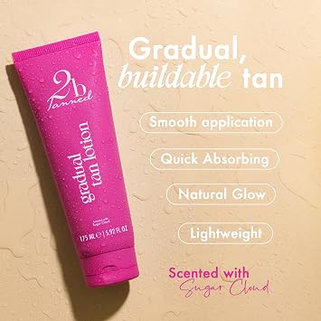 2bTanned Gradual Tan Moisturiser (175ml), Self Tanning Lotion, Fake Tan enriched with Hydrating Glycerin & Vitamin E, Sugar Cloud Scent