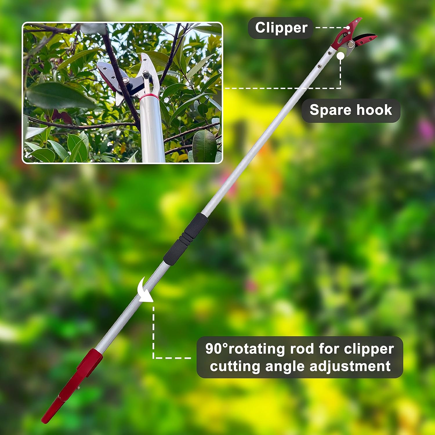 Tree Trimmer, 6 Foot Pole Pruner, Long Reach Pruning Shears, Cut and Hold Garden Clippers, Aluminum Lightweight Handle Fruit Picker, Branch Bypass Loppers - Image 4