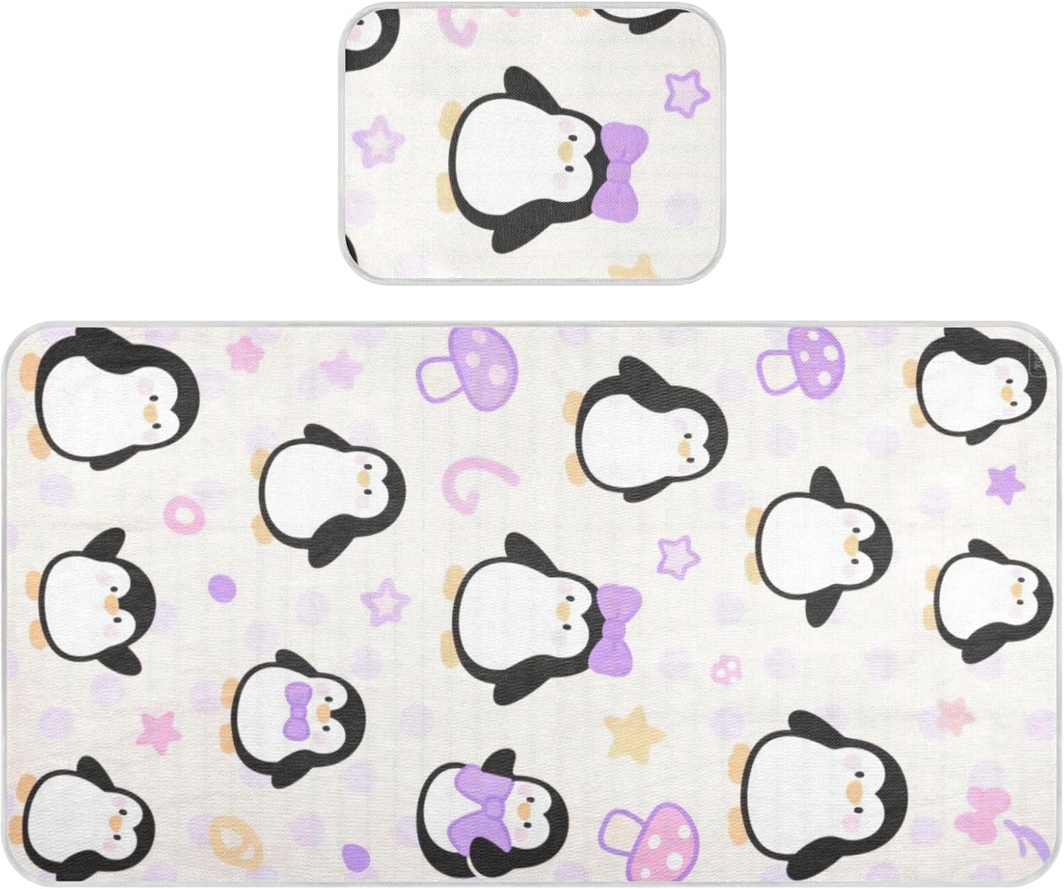 Cute Cartoon White Penguin Cooling Baby Mattress pad Cover 28" x 52" Breathable Mattress Protector Pads for Baby&Toddler