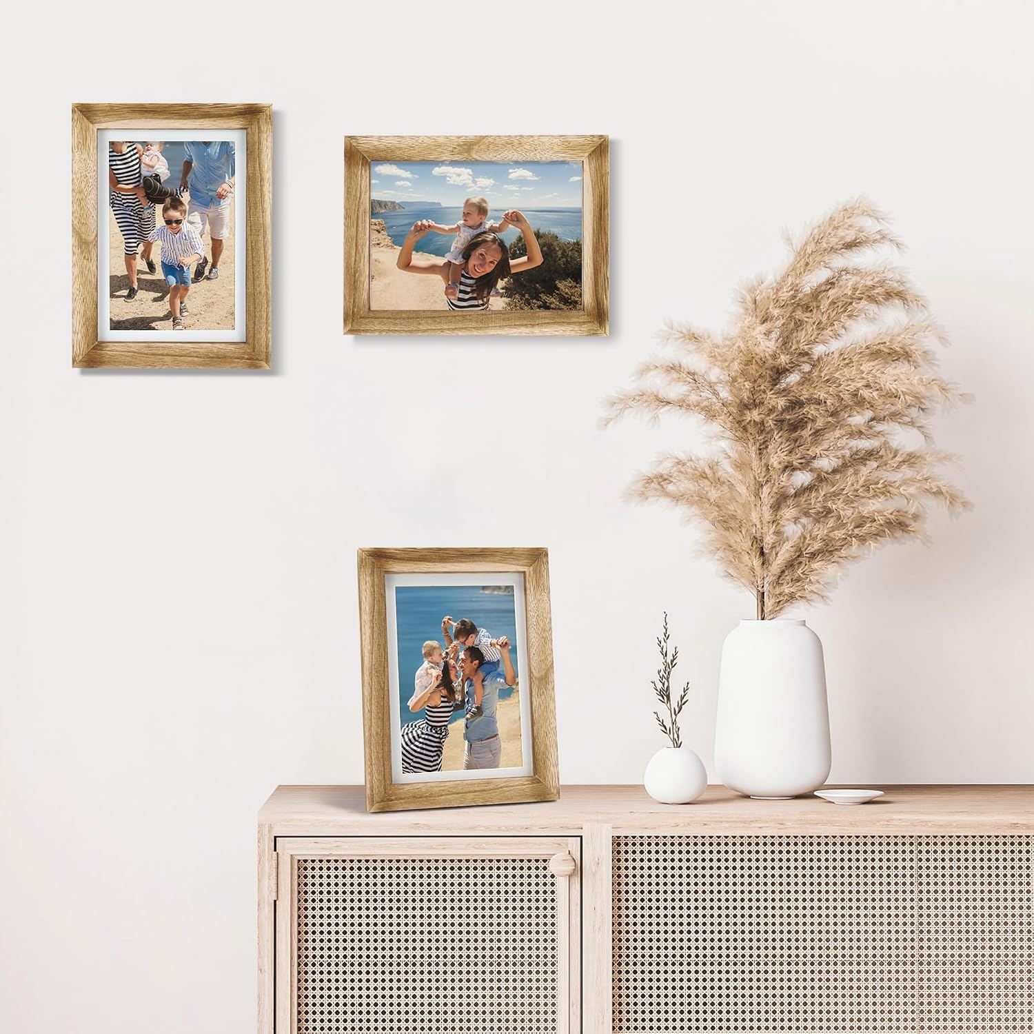 FramePro 5x7 Picture Frame, Pack of 2 Rustic Wood Photo Display with White Mat for 4x6 with Real Glass, Tabletop Standing or Wall Hanging, Carbonized Brown