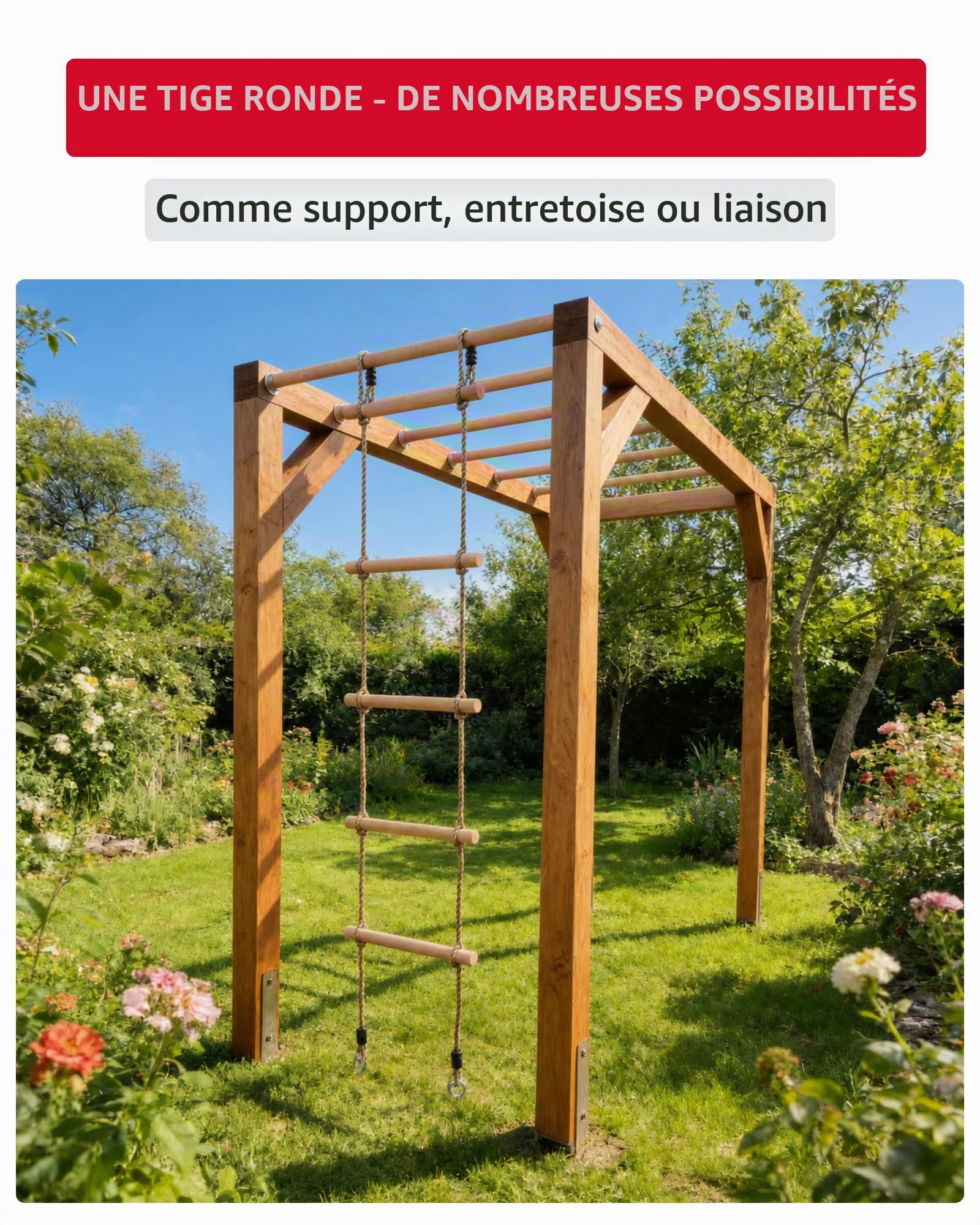 Gedotec Tige ronde en hetre lisse | tiges en bois | batons de bricolage 40 x 1000 mm | lot de 5 | tiges en hetre a bricoler | tige en bois massif | batonnets