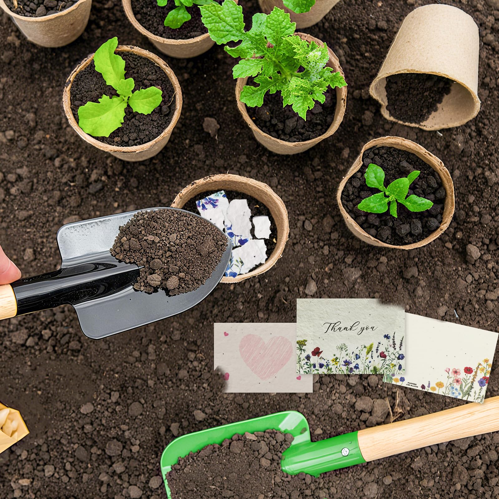 60 Stück Handgefertigte Grußkarten aus Saatpapier, Pflanzbares Wildblumensamenpapier Einladungen, Dankeskarten Eingebettete Recycelte Blumenanhänger für Hochzeiten, Geschenke, Geburtstage, Partys