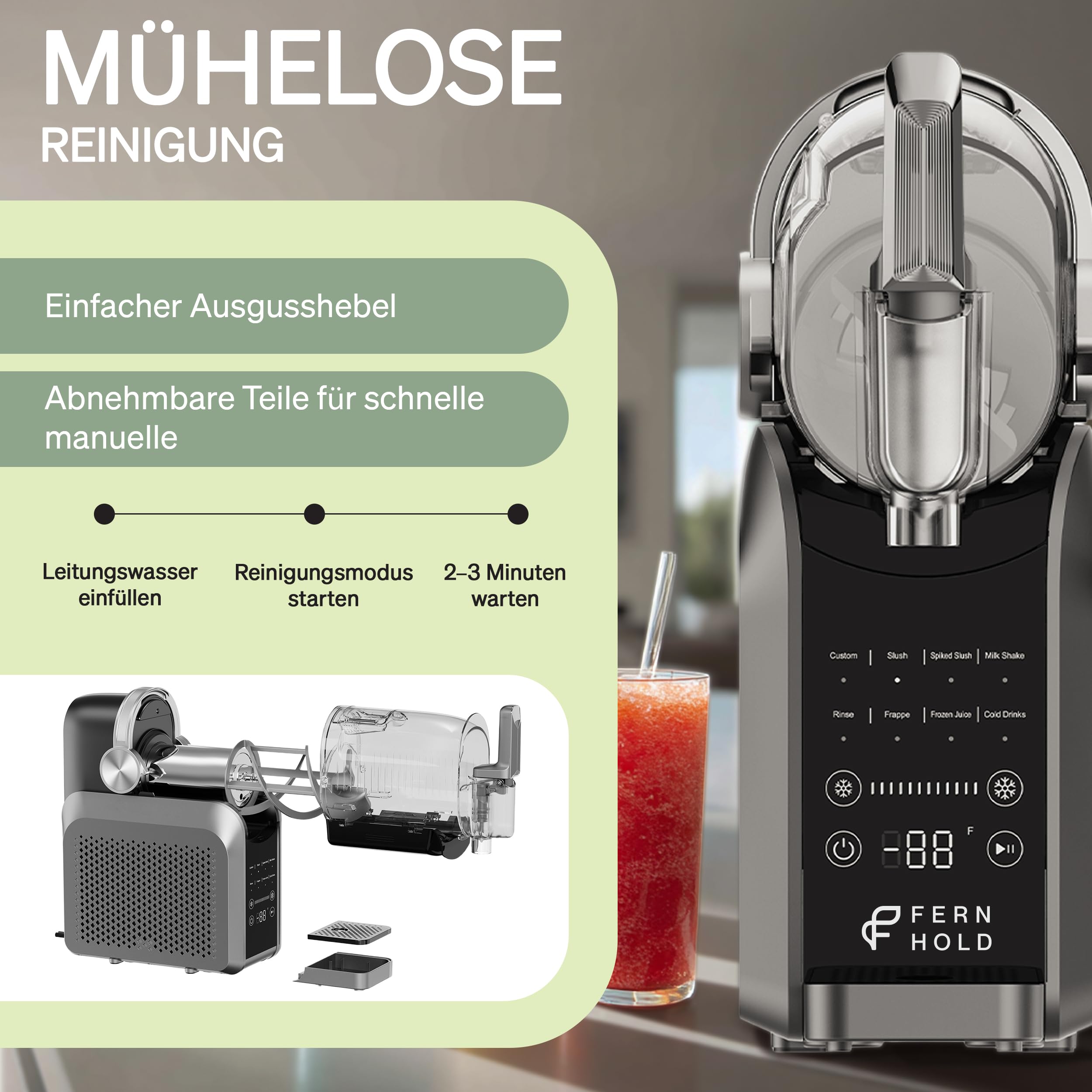 Slush Maschine 2L mit 7 Programmen, Holz-Gleitbrett, LED-Display - kein Eis nötig