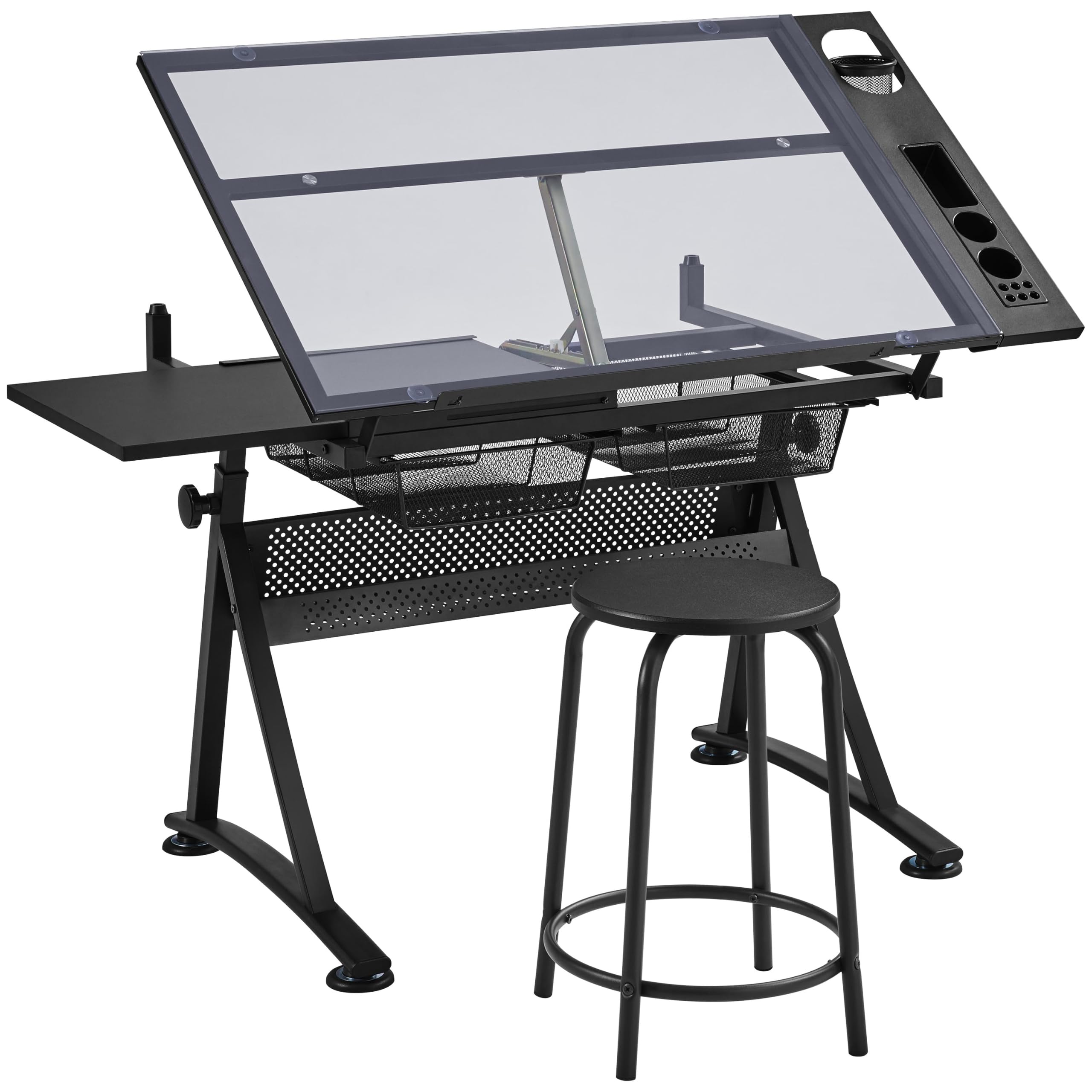 Yaheetech Glass Drafting Table and Stool