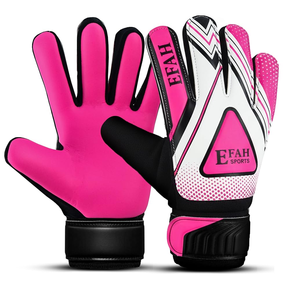 EFAH SPORTS Soccer Goalie Goalkeeper Gloves for Kids Boys Children Football Gloves with Strong Grips Palms (Pink, Size 5 Suitable for 9 to 12 Years Old)