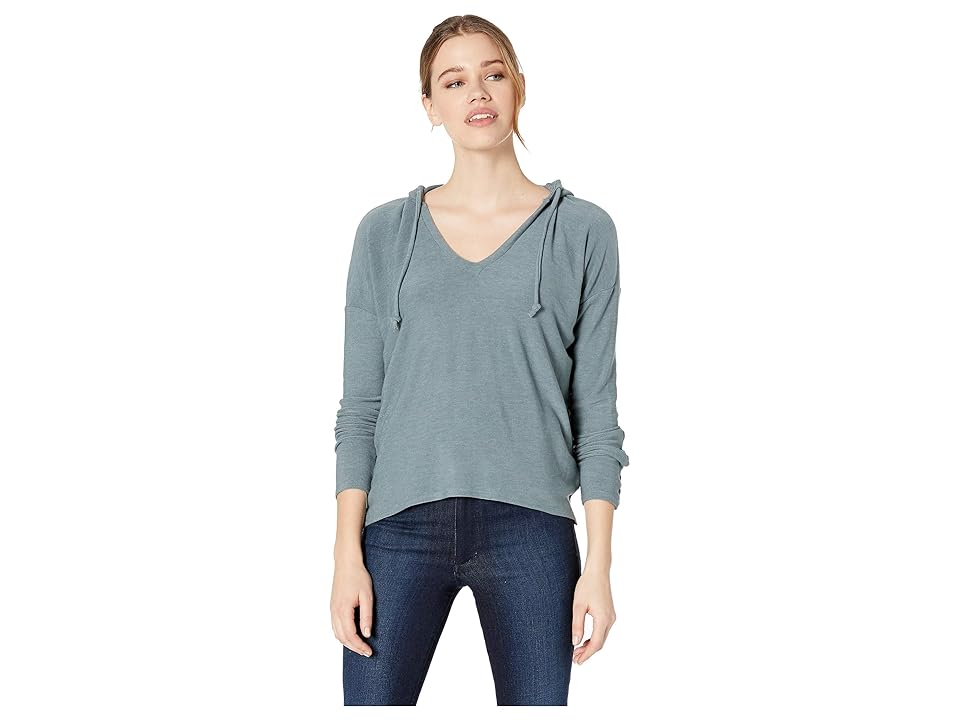 

Chaser Cozy Knit Drop Shoulder Lace-Up Sleeve Pullover Hoodie (Succulent) Women's Sweatshirt, Gray