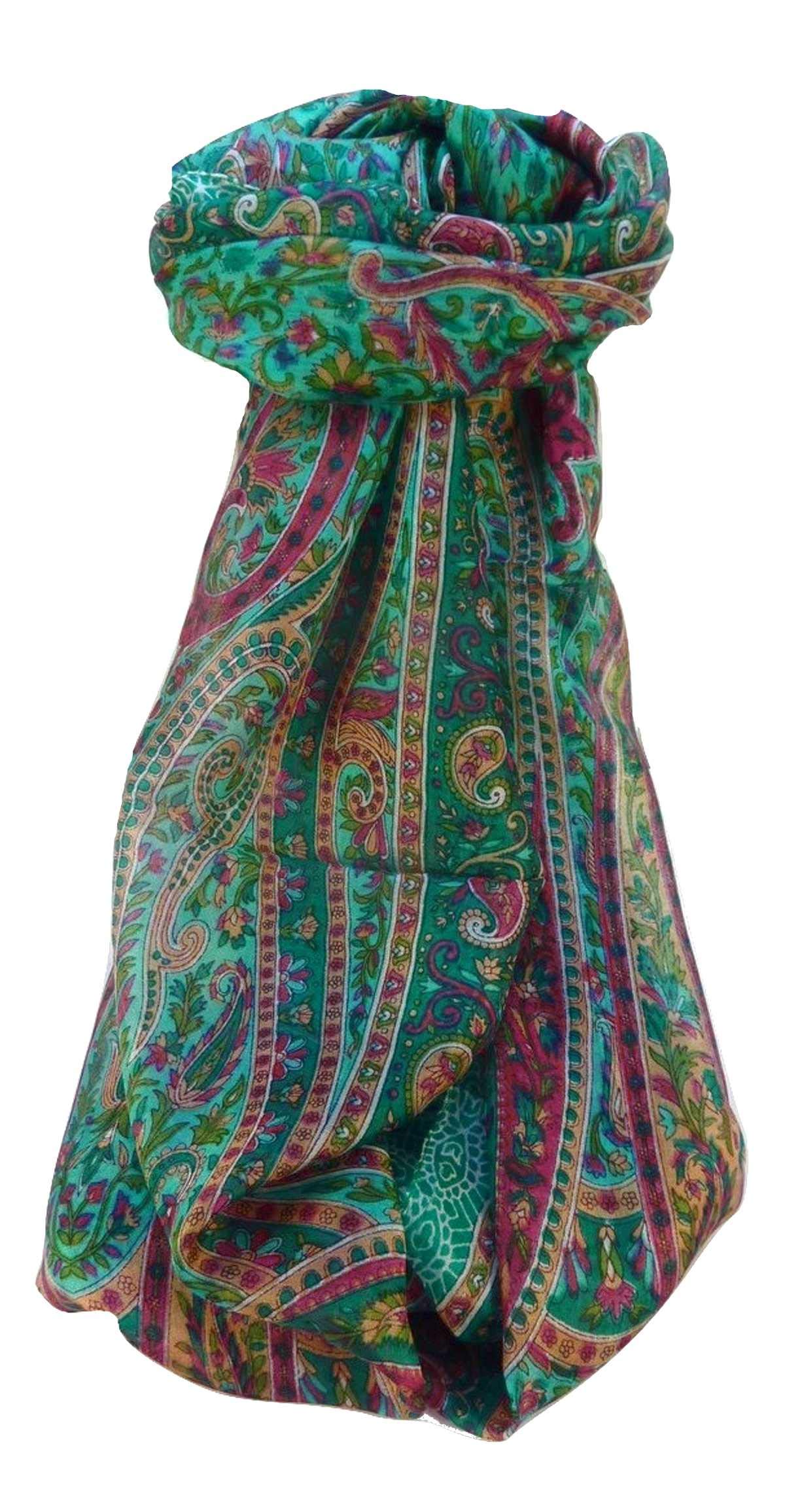 Pashmina & Silk Mulberry Silk Traditional Long Scarf Shreya Emerald