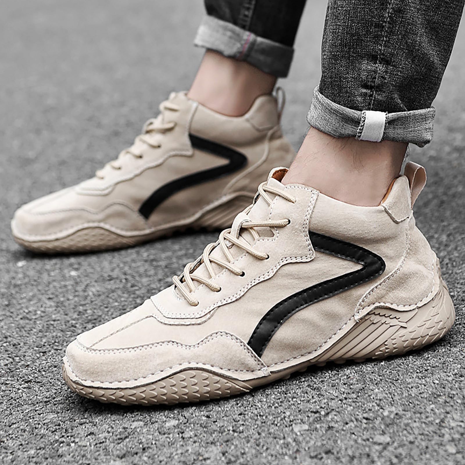 Hohe Turnschuhe für Herren, weiß, Wanderschuhe für Herren, Sport, Freizeitschuhe, trendige, flache Schuhe, atmungsaktive Schlupfschuhe, leichte Wanderschuhe, bequeme Campingschuhe, einfarbig, flache
