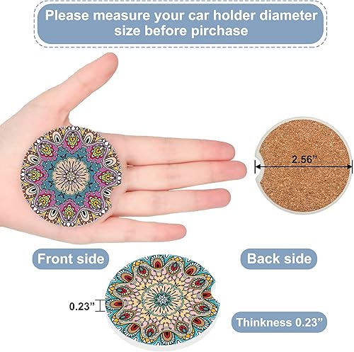 Miniatura 3 de Portavasos de automóvil con mandala bohemio azul y morado para portavasos de automóvil, diseño floral de mandala, rosa, azul, posavasos de cerámica