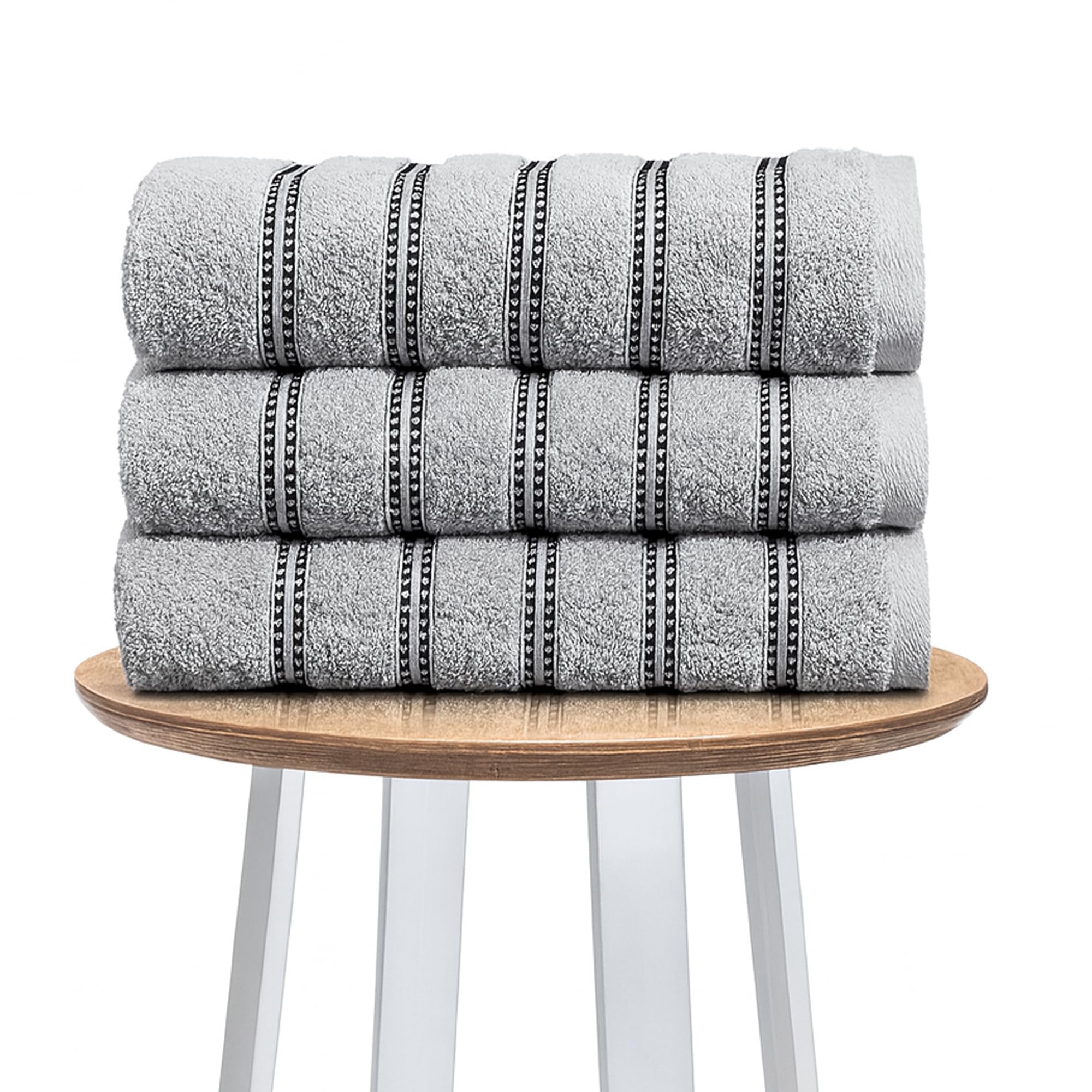 Lions Bath Sheet Towels 3 Pack - Premium Striped 100% Egyptian Cotton Towel Set 90x150cm - Ultra Soft and Highly Water Absorbent, Extra Large Thick Bathroom Sheets, Silver Grey