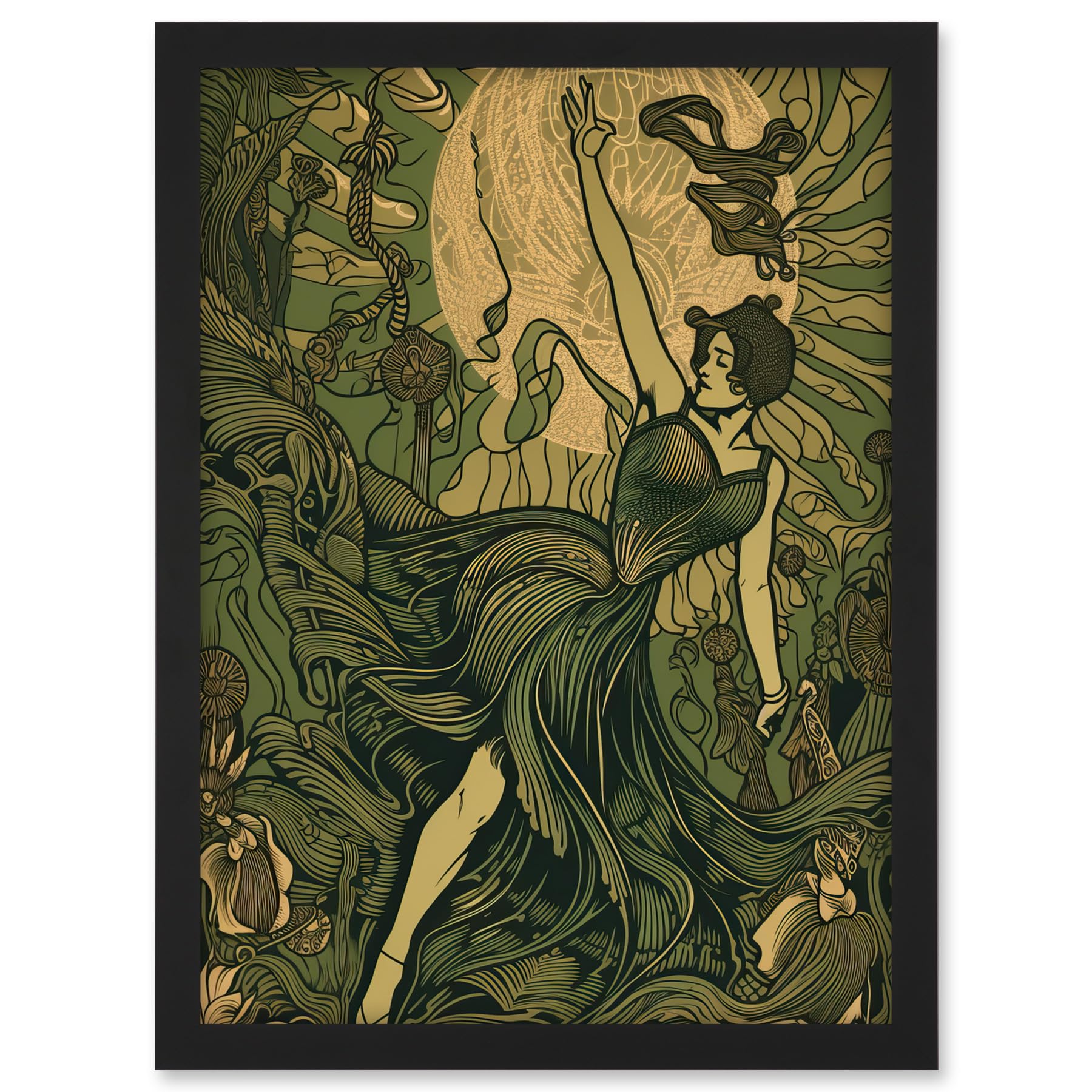 Artery8 Boho Ballerina Dancing with the Forest Moon Artwork Framed A3 Wall Art Print