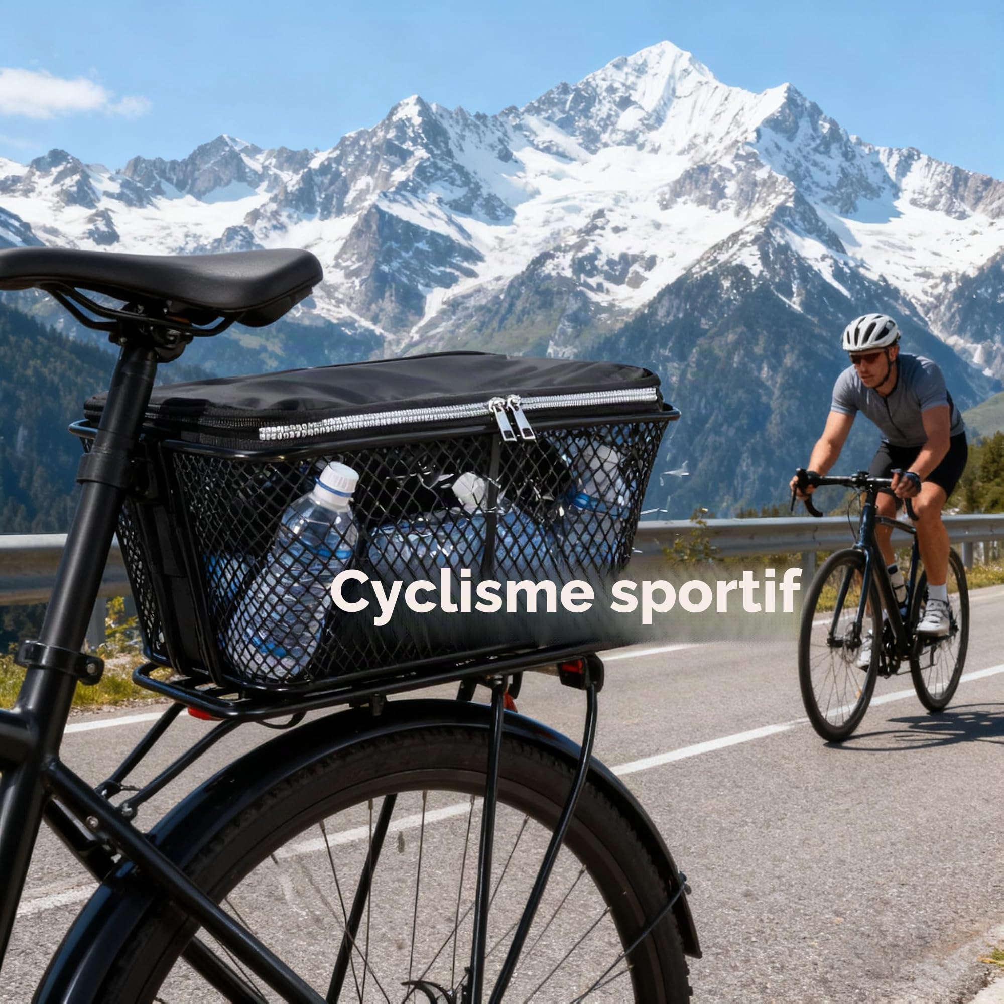 Panier arrière de vélo 20 L Capacité 20 kg Roulement étanche Sac de rangement avec doublure en nylon noir Design à libération rapide pour l'extérieur