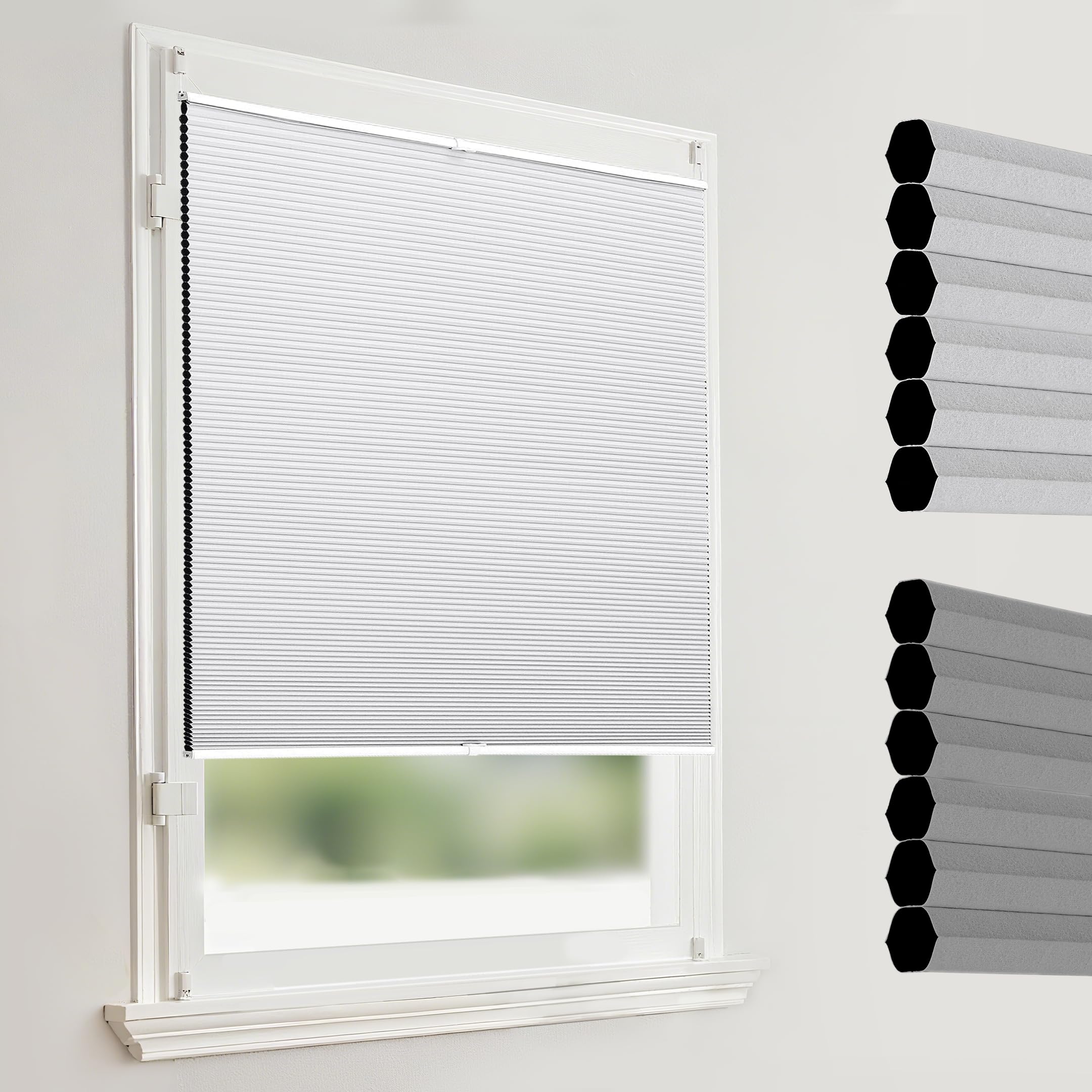 Joydeco Wabenplissee ohne Bohren Verdunklung Thermo Klemmfix Zweifarbig Grau B80 x H130 cm, Plisseerollo Sichtschutz Sonnenschutz & Schallschutz für Fenster & Tür