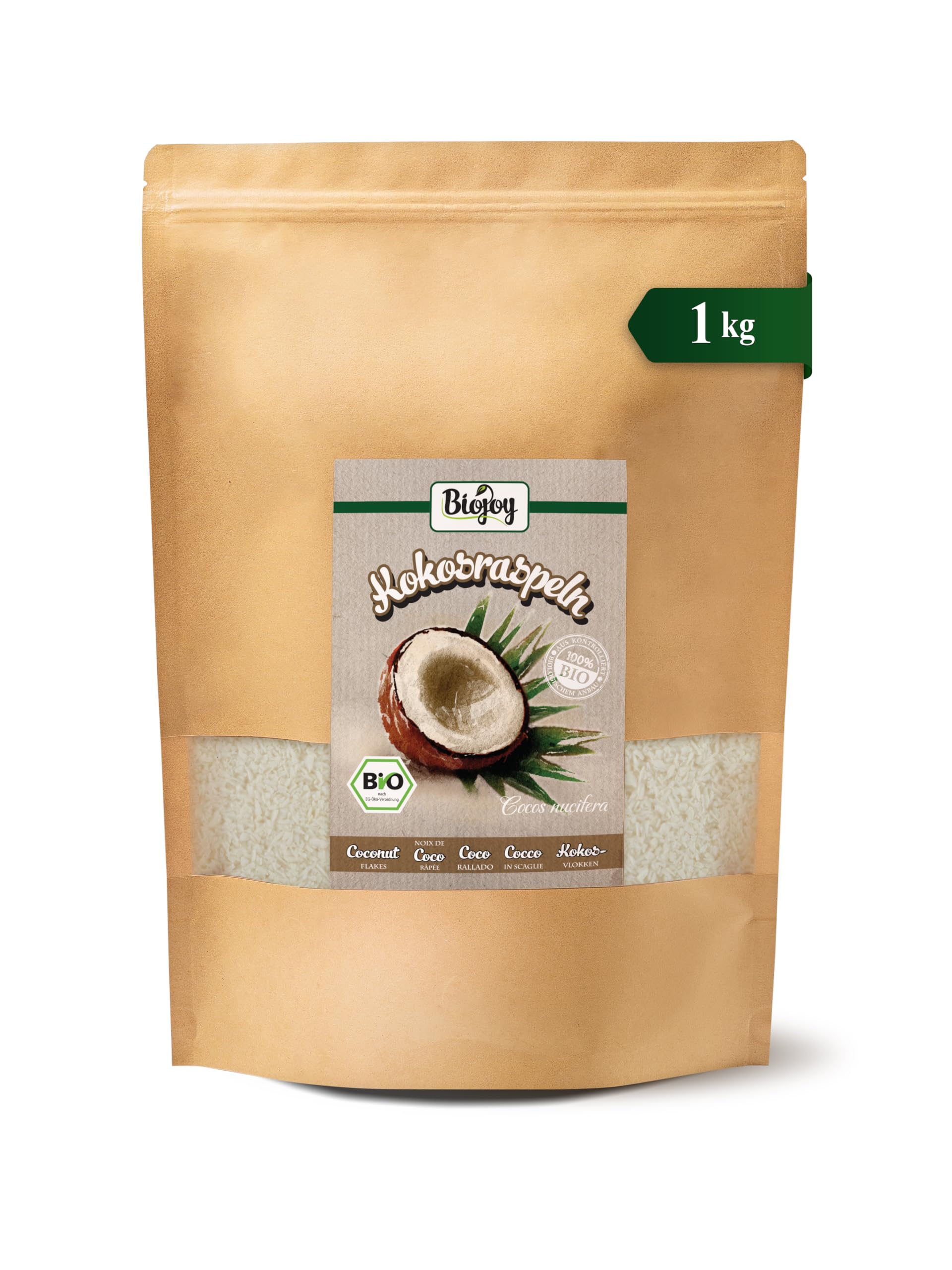 Biojoy BIO-Kokosraspeln (1 kg), getrocknet und ungeröstet, Kokosflocken