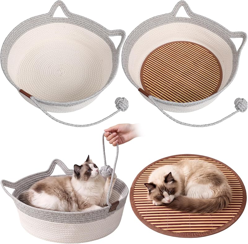 Cama para Gatos em Corda de Algodão com Esteira de Bambu Novabright, Pacote com 2