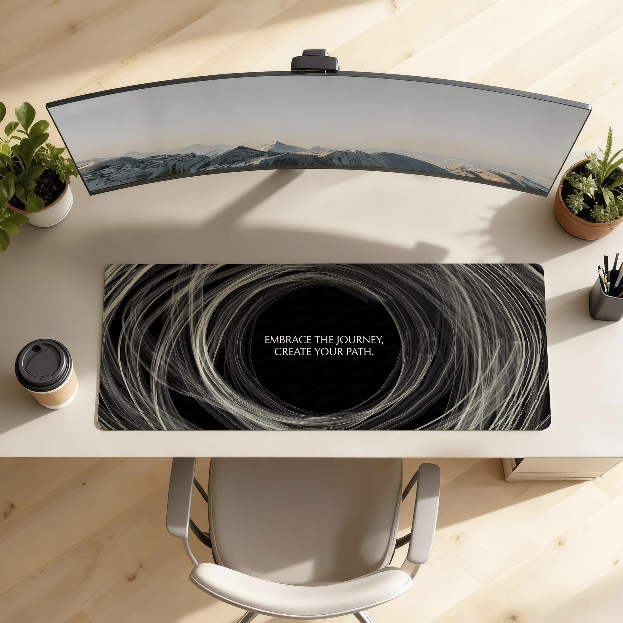 SoulAbiti The Journey Vortex Motion Extended Desk Pad (36x14 Inch) - Mindfulness Productivity XXL Mouse Pad - Non-Slip Rubber Base & Stitched Edges 2