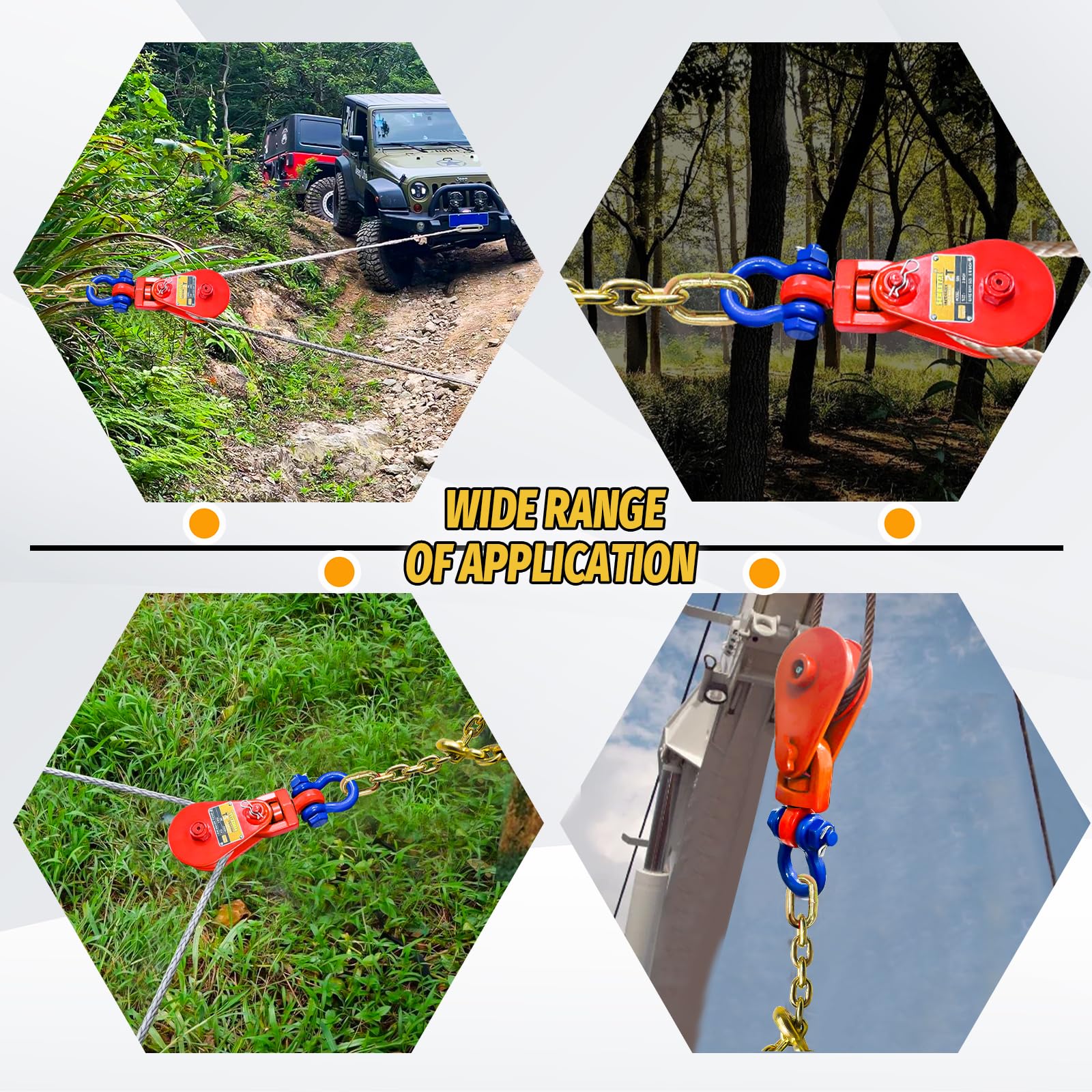 Upgraded Snatch Block with Chain Snatch Block 2 Ton WLL for 3 8 Wire Rope Snatch Block Pulley — view 7