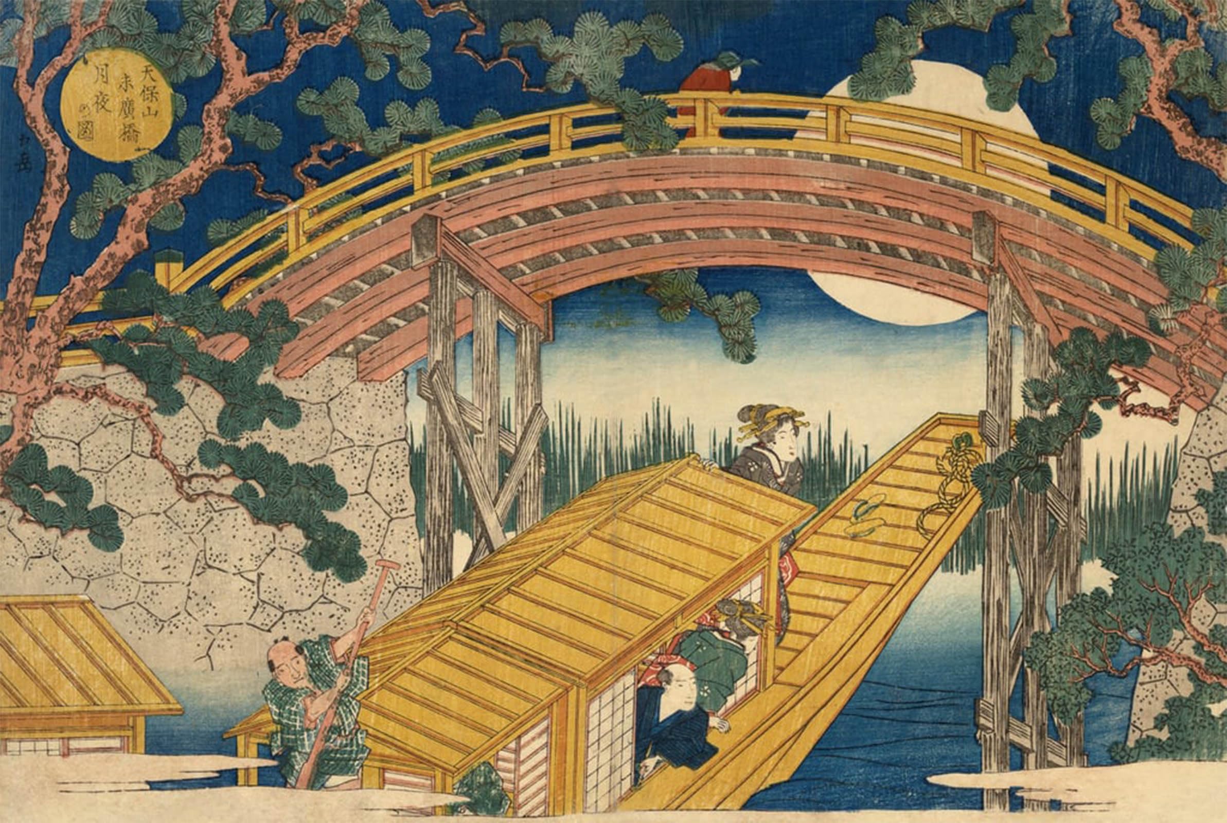 POSTERIIk Famous Print Pop Art Wall Art Graffiti Suihiro Bridge in Moonlight by Utagawa Kunisada Art Prints for Home Decor 60x90cm