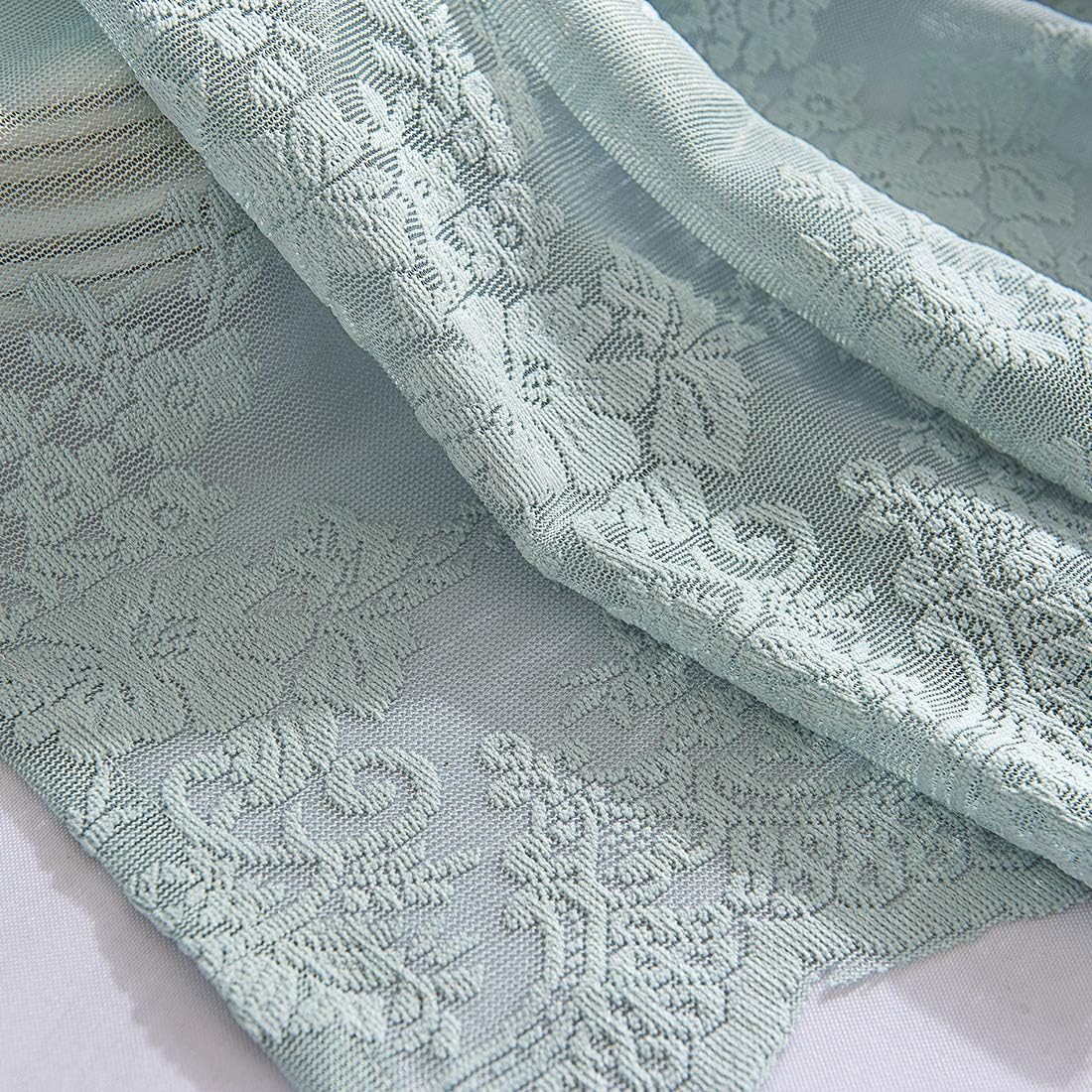 vctops Lace Sheer Kitchen Tier Curtain Set Floral Embroidered Cafe Tiers Rod Pocket Small Half Window Curtains 2 Panels (54" x 35", Blue)