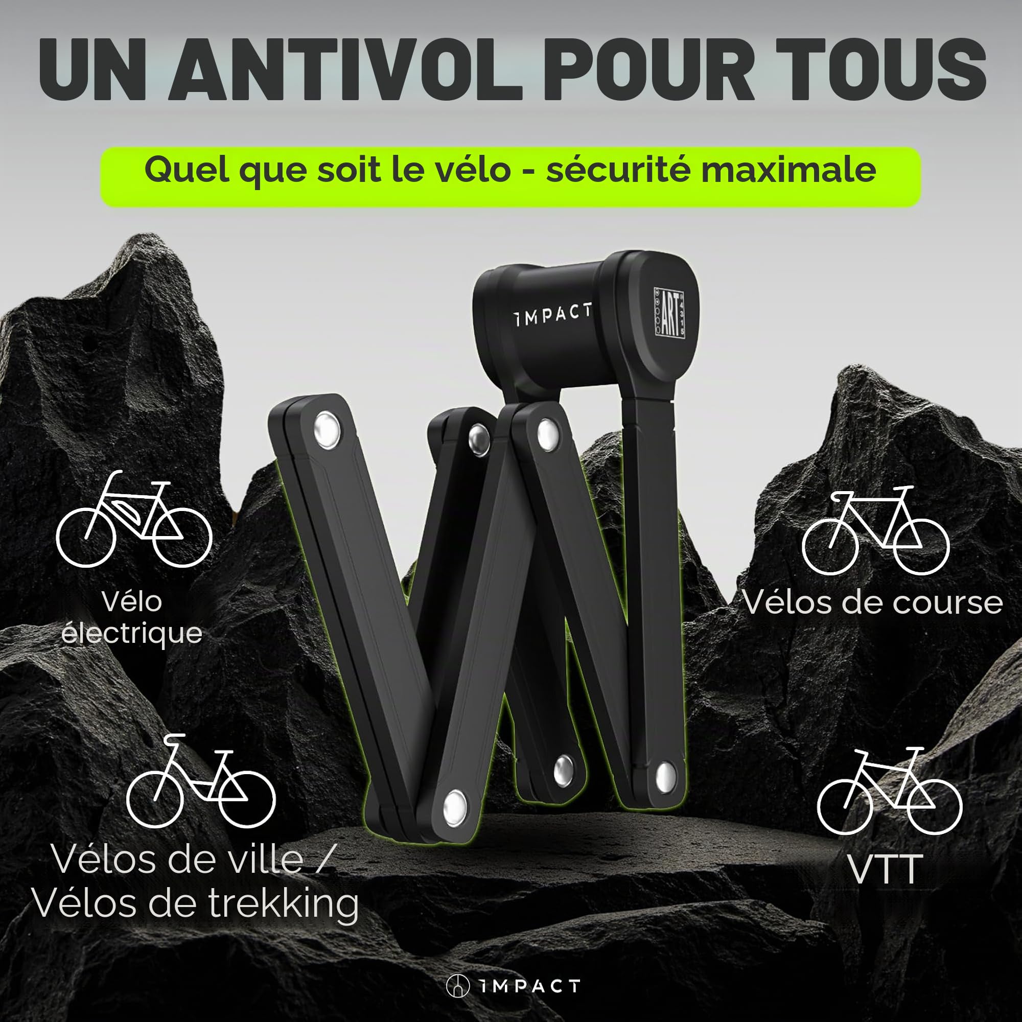 IMPACT® FlexLock 15 - Antivol Pliable de Qualité Supérieure pour Vélo - Haute Sécurité - Pratique avec Niveau de Sécurité de 15 à 110 cm - Robuste et Résistant
