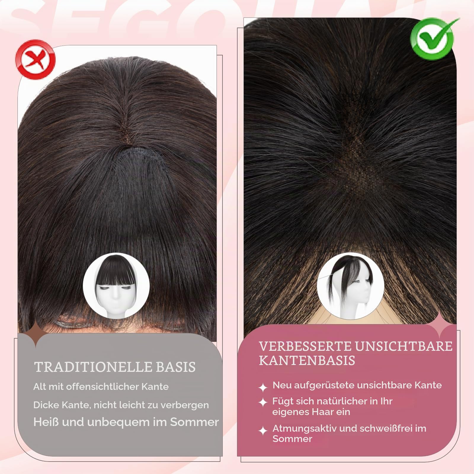 Pony Haarteil Echthaar mit 2 Clips in Extensions 100% Remy Haar Topper Handgebundene Basis Haarverlängerungen Fringe Natürlich für Damen Naturschwarz #1B