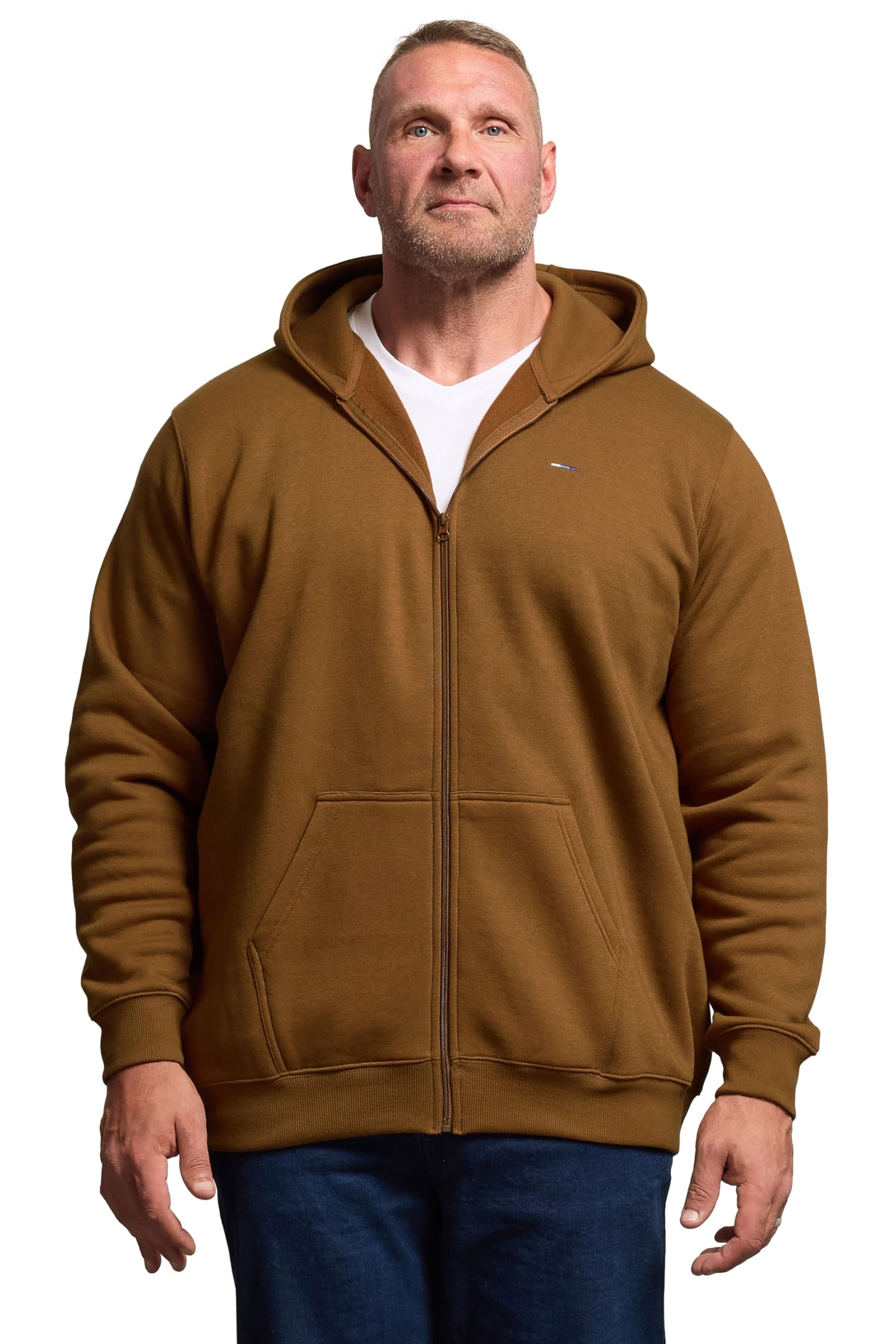 Badrhino Men's Brown Big & Tall Zip Through Hoodie - Plus Size Curve