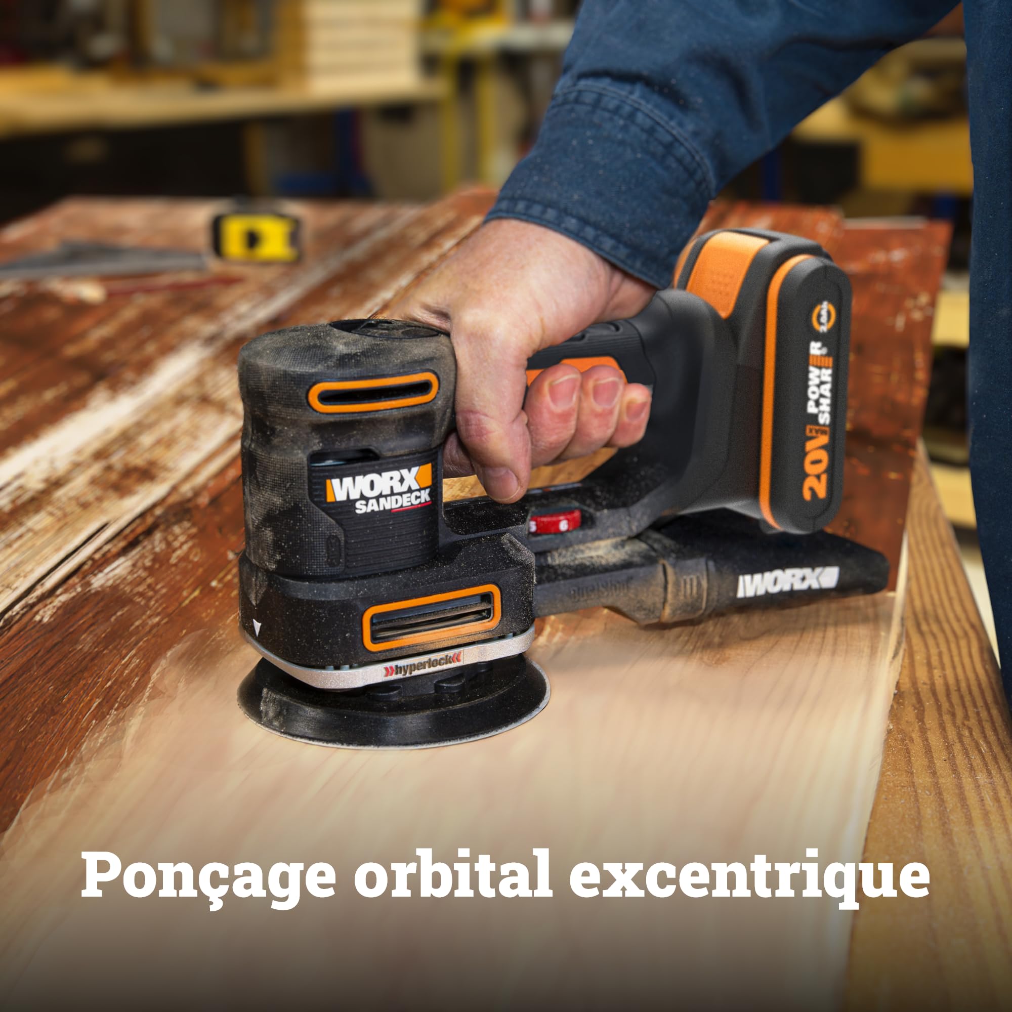 WORX Ponceuse multifonction sans fil 20V WX820.9 | Outil 5-en-1, changement rapide des plateaux, vitesse variable et PowerShare
