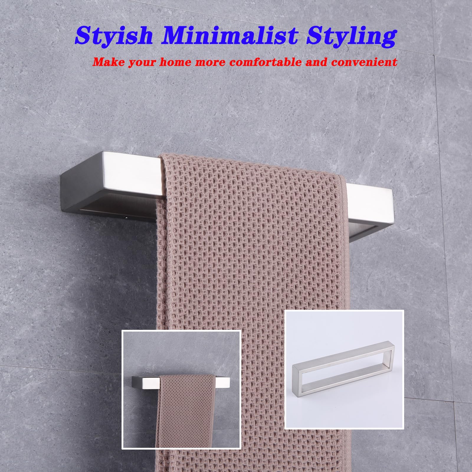 Juego de accesorios de baño de 2 piezas de acero inoxidable contemporáneo montado en la pared - Soporte para papel higiénico con anillos de toalla, acabado cepillado HG1708-2LS 5