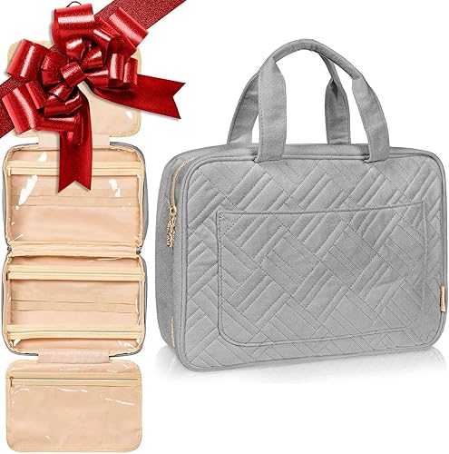 BOACAY Neceser de viaje colgante para mujer, bolsa de maquillaje, organizador de ducha, (L) Gris Paloma, Neceser