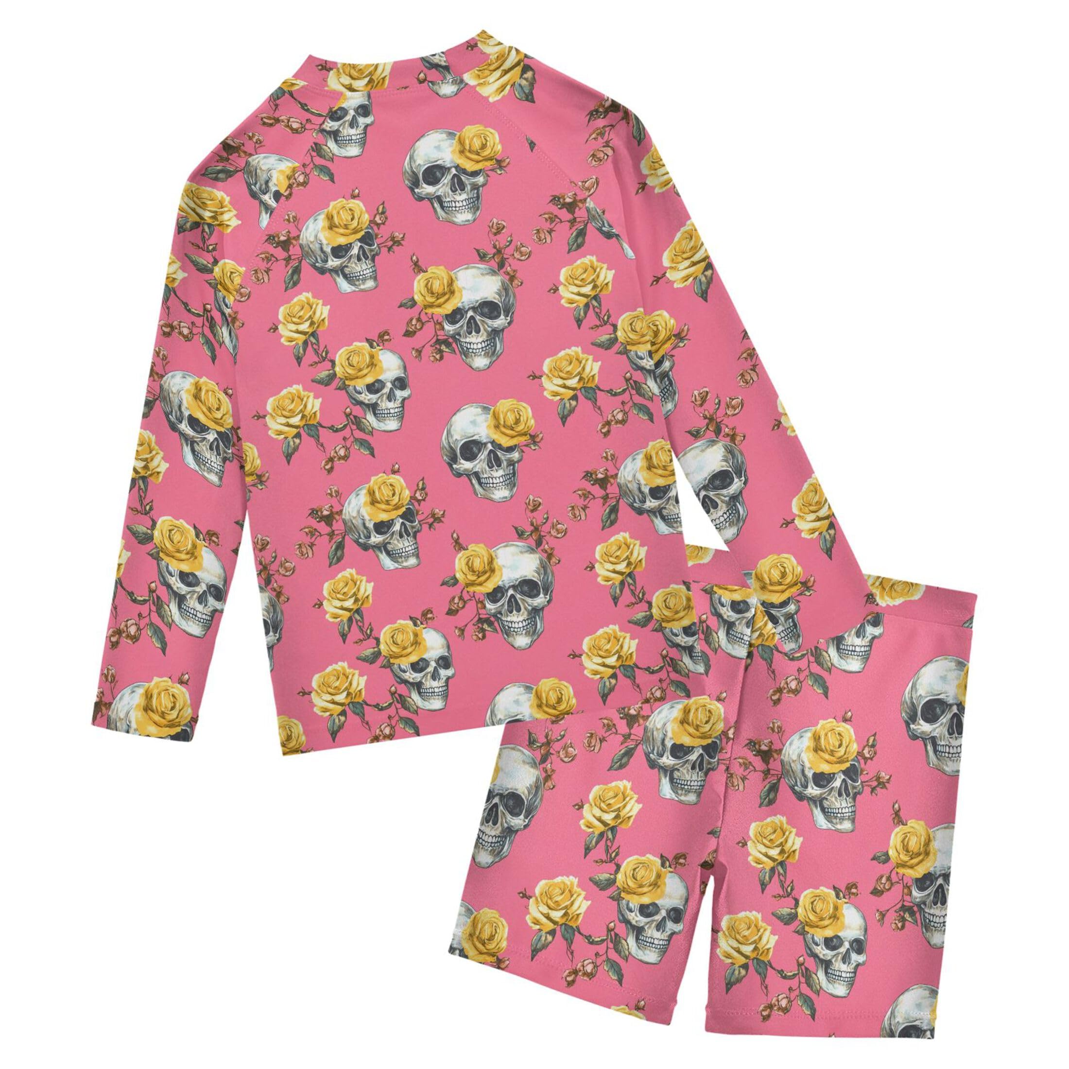 Skull Flower Toddlers and Baby Boys' Swimsuit Trunk and Rashguard Set B0404451