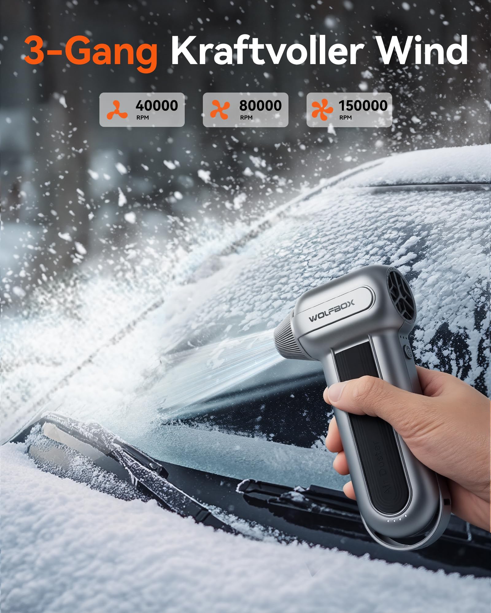 WOLFBOX MF100 Electric Air Duster 150000RPM Cordless Wiederaufladbare Luftgebläse 3-Gang Einstellbar Staubgebläse