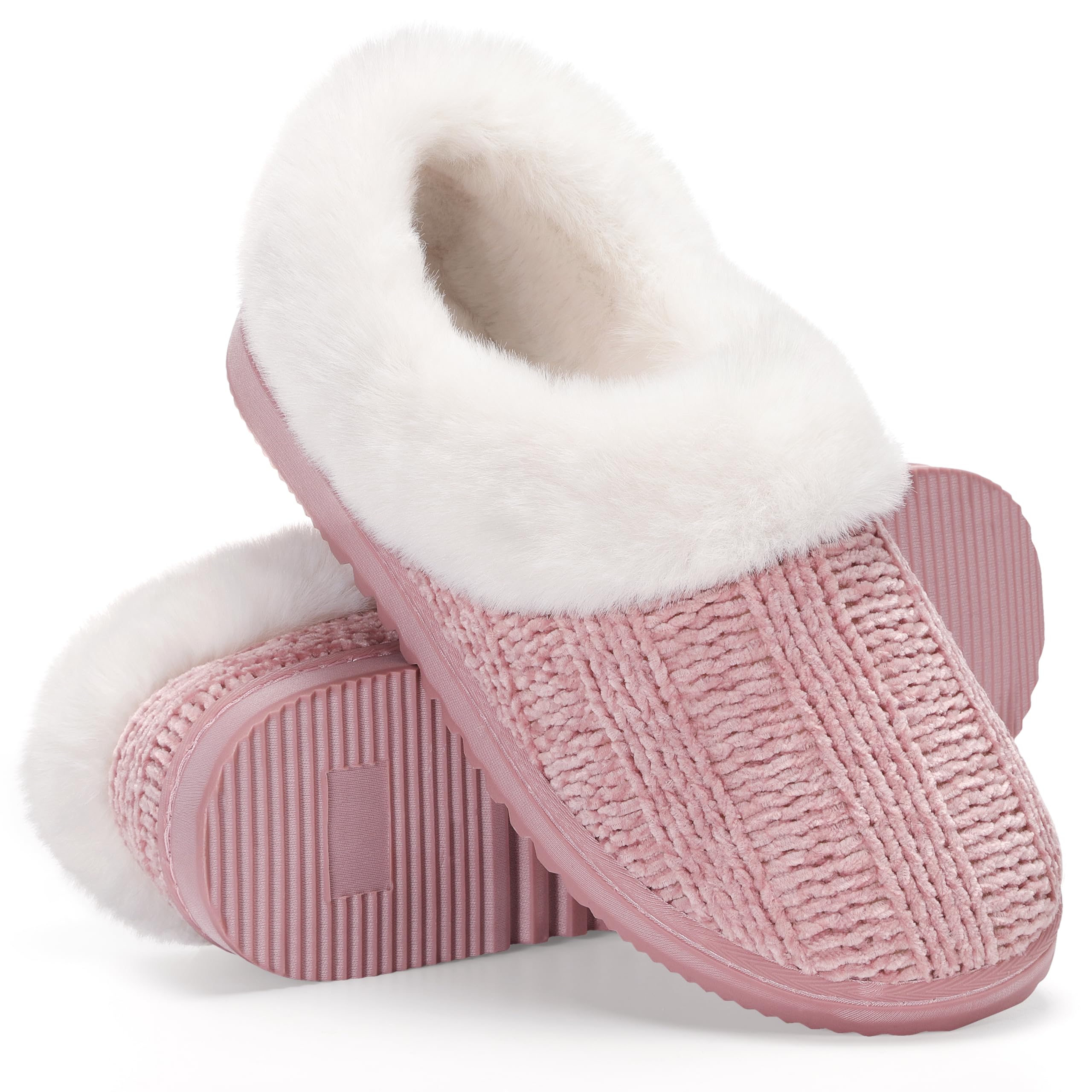 ATHMILE Fuzzy Fluffy Slippers for Women Memory Foam Knit Womens Slippers Non-Slip Bedroom Indoor Outdoor House slippers Shoes