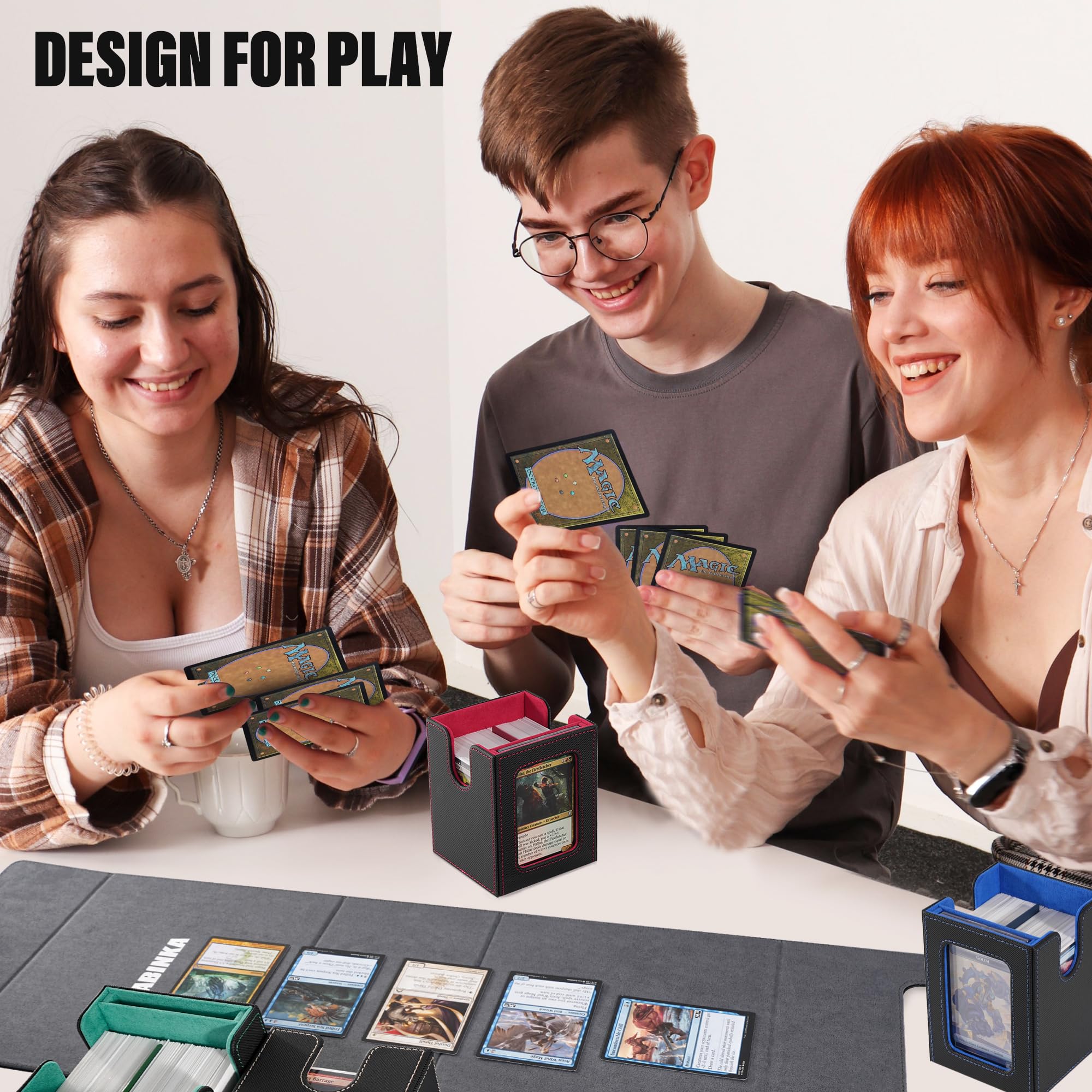 Kabinka Deck Box für MTG Commander Display, 5 in 1 Sammelkarten Aufbewahrungsbox passt für 400+ Double Sleeve Karten, Abnehmbare Deckabdeckung für TCG/Sportkarten mit Würfelablage, 4 Magnetisch