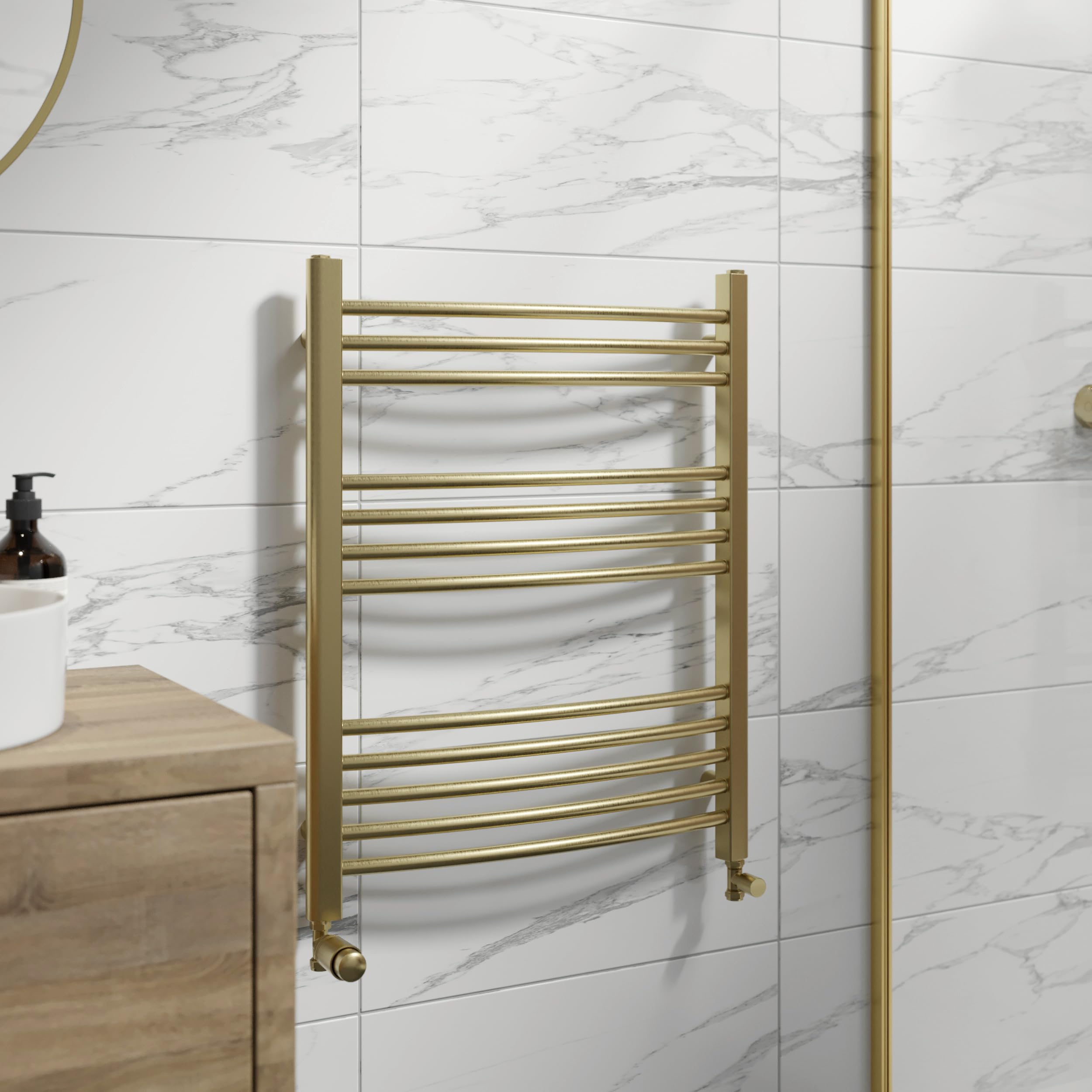 Duratherm Brushed Brass Duratherm® 750 X 600Mm Curved Heated Towel Rail Radiator Modern Central Heating Bathroom Warmer Wall Mounted Ladder Rad,
