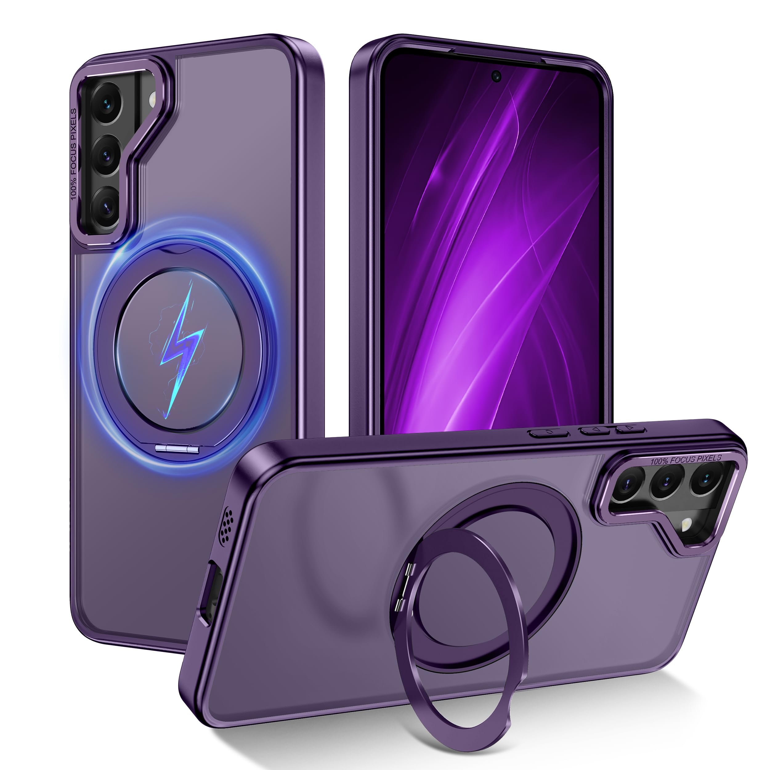 Rancase Compatible with Galaxy S22 Plus Case with Stand,Fit for MagSafe,360°Rotatable Ring Designed,Translucent Matte Texture Protective Military