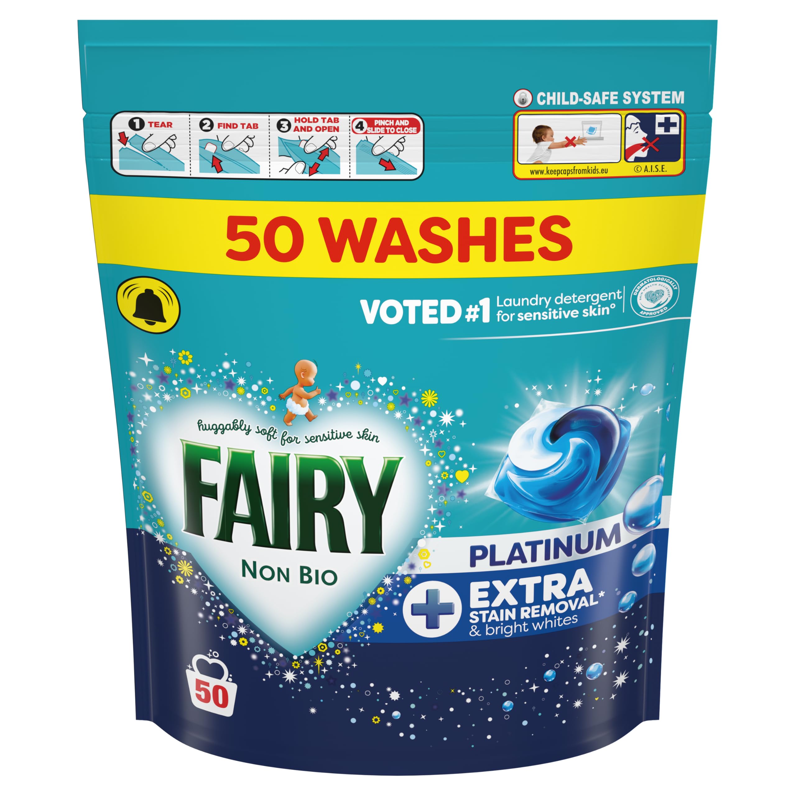Fairy Non Bio Platinum Washing Liquid Pods, Voted No1 For Sensitive Skin 50 Washes