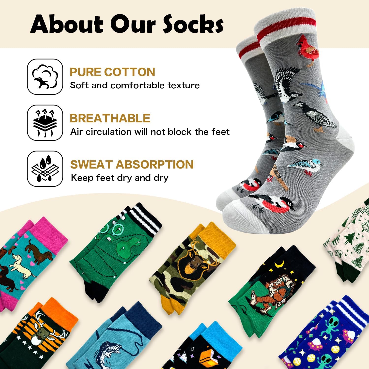 Bird Lovers Novelty Funny Breathable Printed Cotton Socks, Unisex Cozy Knitted Crew Socks, Birthday Gifts for Animal lover Bird Lovers Friends Family Classmates Teen Sister roommate coworker - Image 4