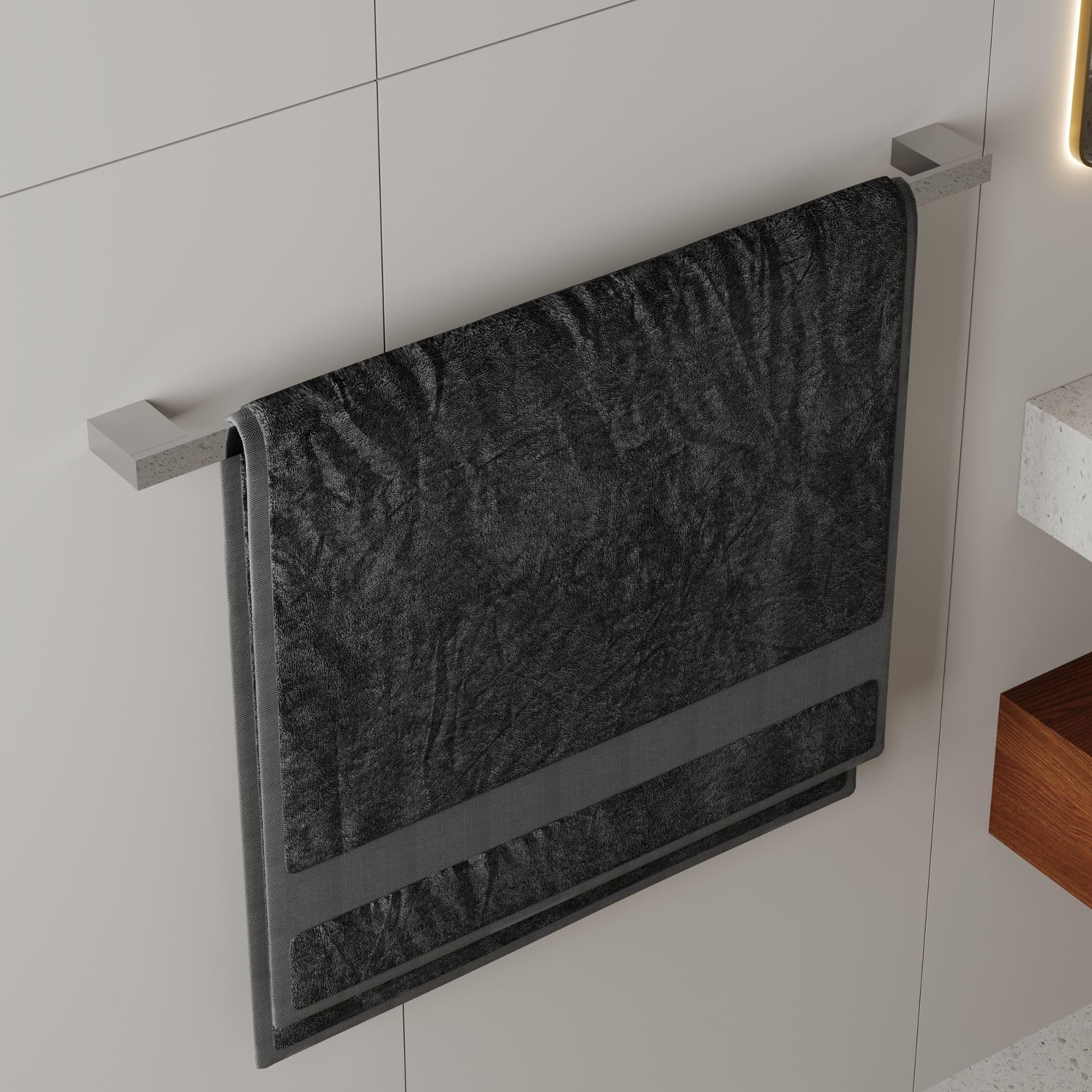 kalb | Portasciugamani Lenn in alluminio extra lungo (80 cm) per parete, doppio fissaggio, bagno e lavabo, nero o cromato, portasciugamani (cromato)