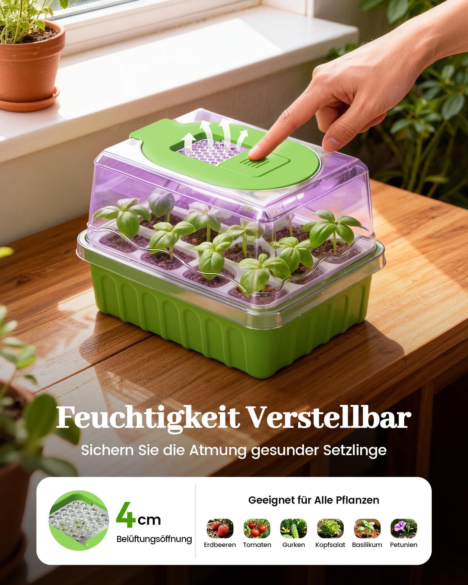 RAINPOINT Anzuchtkasten mit Pflanzenlampe, Wiederverwendbare Mini Zimmergewächshaus, Vollem Lichtspektrum, Flexible Silikon Anzuchtschalen, 2 X 12 Zellen Anzuchtset mit Deckel und Belüftung, 2 Stück