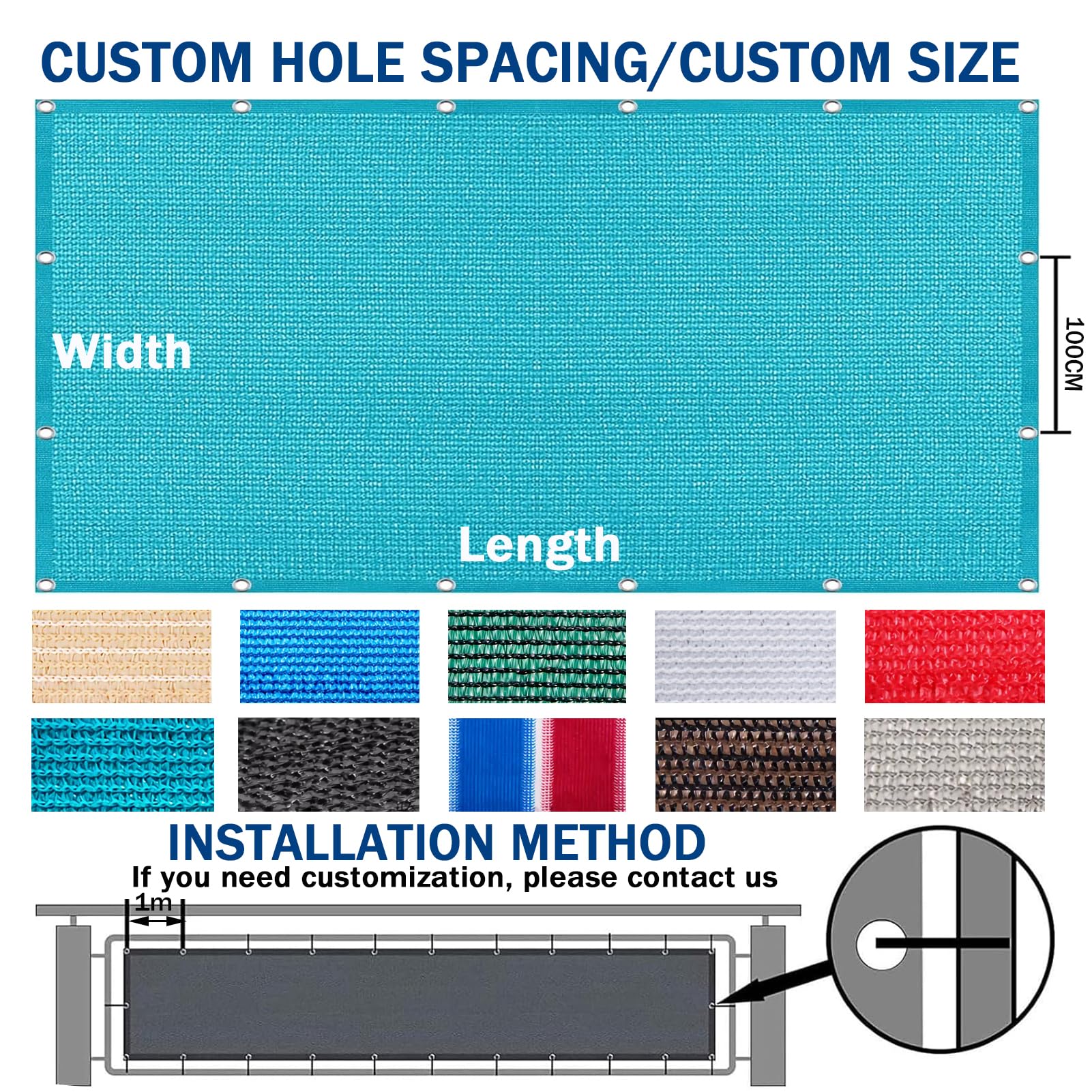 Azul Malla de Sombra 180 g/m²–Red de Protección Solar UV Resistentente, Transpirable y Ligera para Jardín, Terraza, Invernadero y Pérgola–2mx10m Toldo con Ojales Exterior
