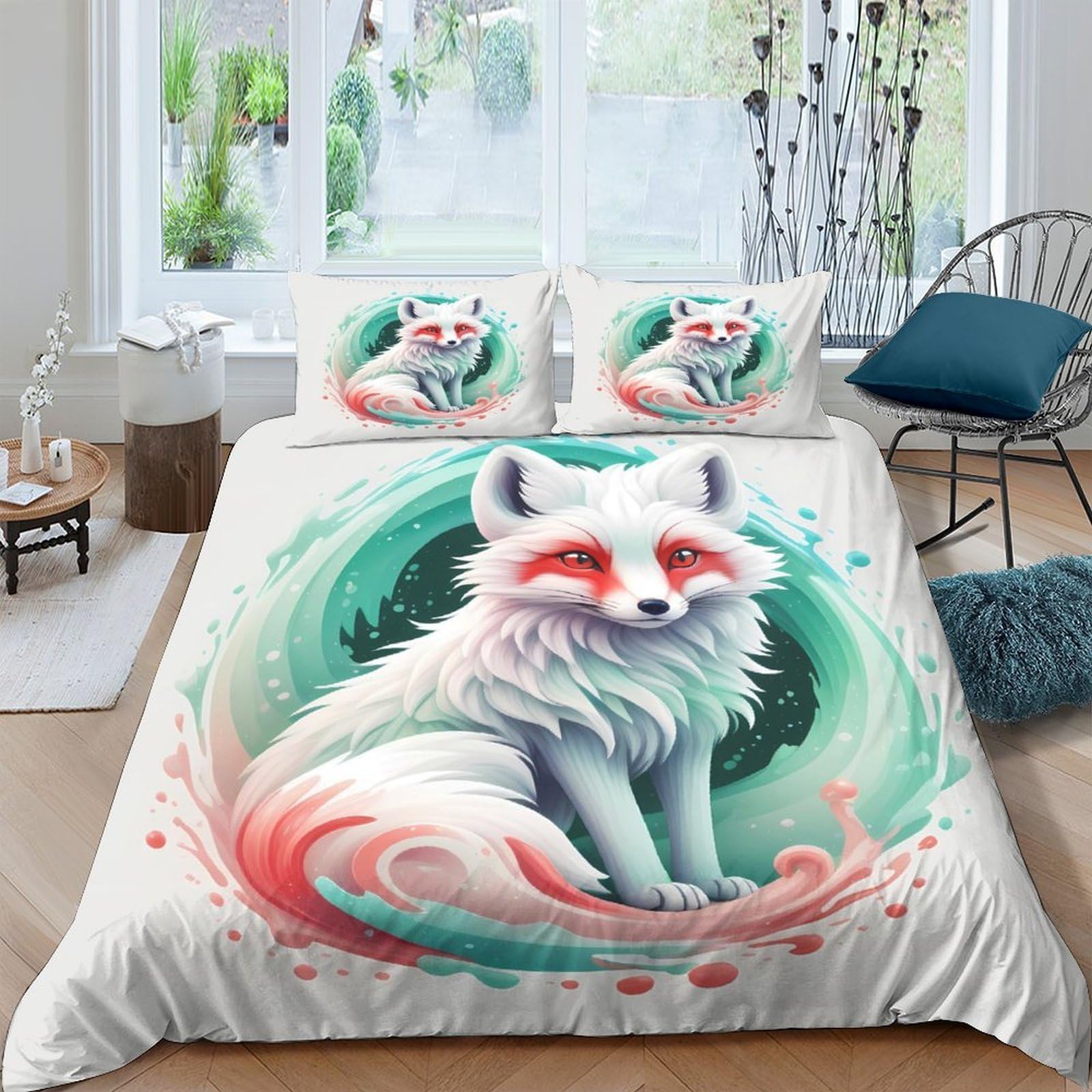 Ctjqhvkz Style-6 3D Printed Arctic Fox Fitted Sheet Microfiber Soft Anti-Slip Forest Green Mattress Cover Bedroom Decor Single（135X200cm）