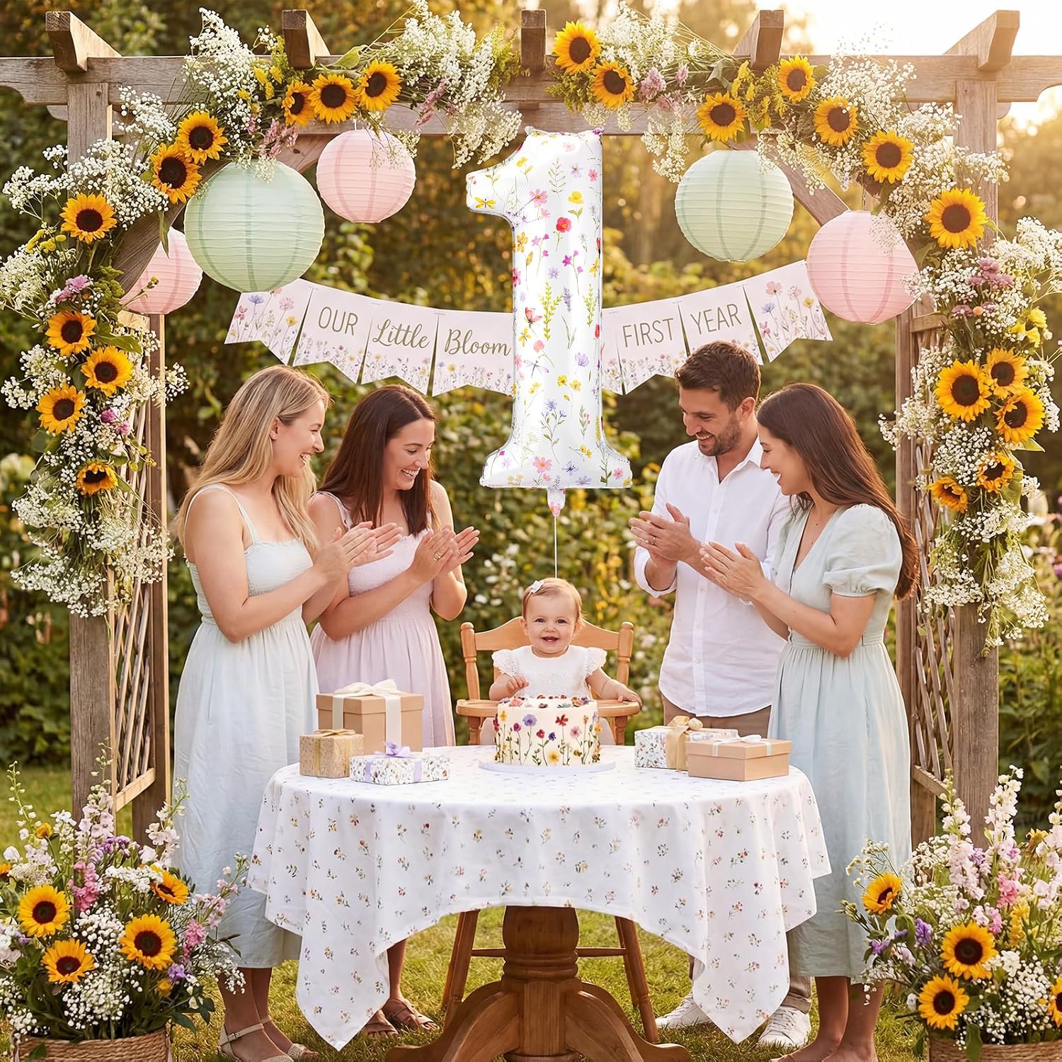 Jenaai 40 Inch Wildflower 1 Balloon Fairy First Birthday Decorations image 4