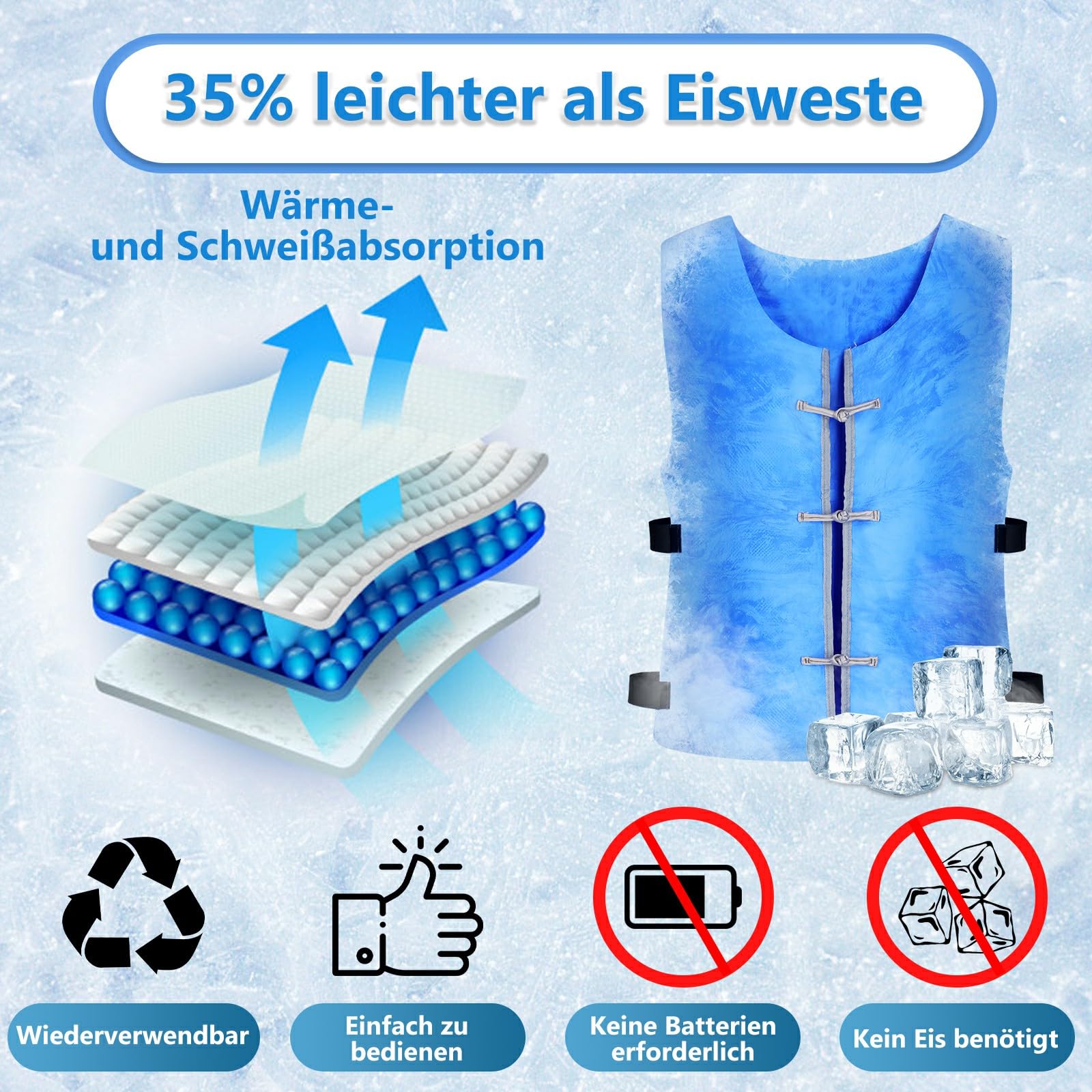 Verdunstungskühlweste für Männer & Frauen, wasseraktivierte Kühlweste für heißes Wetter