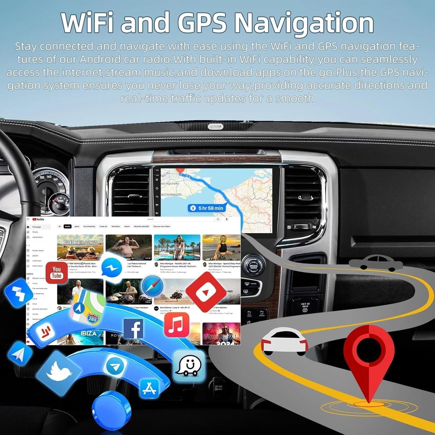 Surakey 2+64GB Android13 Radio Car Stereo Compatible for Dodge Ram 2013-2019, 9'' Touch Screen with Carplay Wireless Android Auto Head Unit Double Din GPS Navi Sat Nav WiFi Bluetooth FM RDS w/Cam