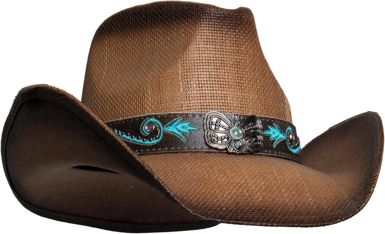 Western Cowboy Hat for Men Women, Rustic Mettalic Butterfly Band Brown