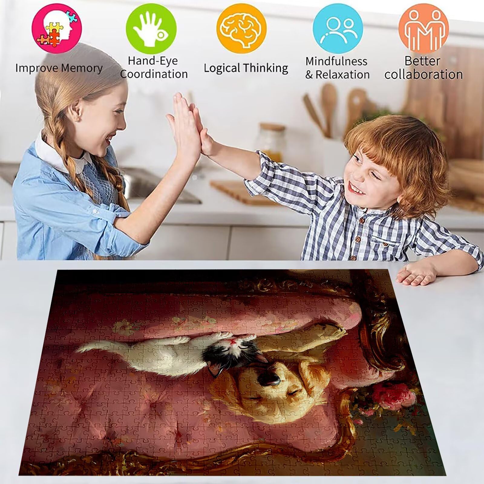 Puzzle 3000 elementów kot puzzle dla dorosłych pies 122 x 81 cm unikalne rzemiosło klasyczne 3D drewniana układanka do rodzinnych gier biznesowych, układanka do samodzielnego wykonania nawet do