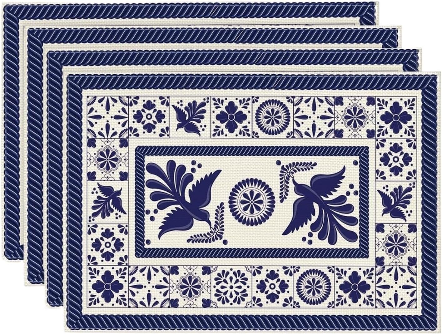 Talavera Tiles Floral Phoenix Fiesta Mexican Placemats Set of 4, 12x18 Inch Holiday Table Mats for Party Kitchen Dining Decor(1p)