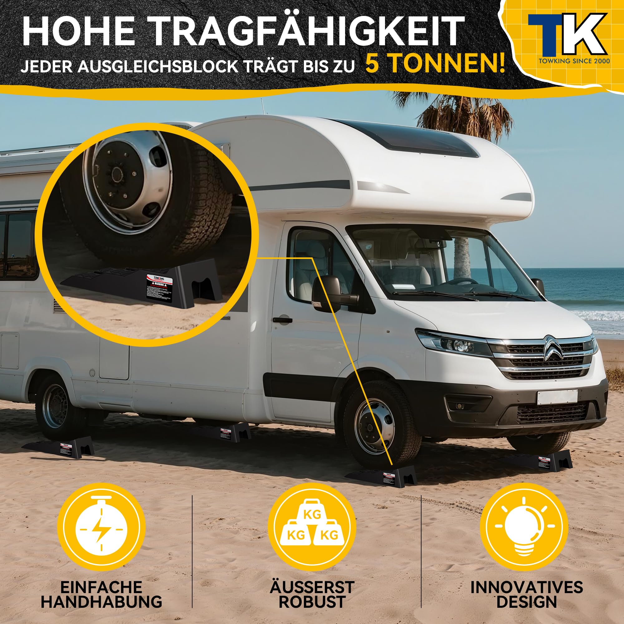 Cales cavalières pour camping-car - 2 PIÈCES/1 SET, La capacité de charge maximale est de jusqu'à 10 tonnes - Cales cavalières pour caravane, camping-car et remorque (Cales cavalières noires)'