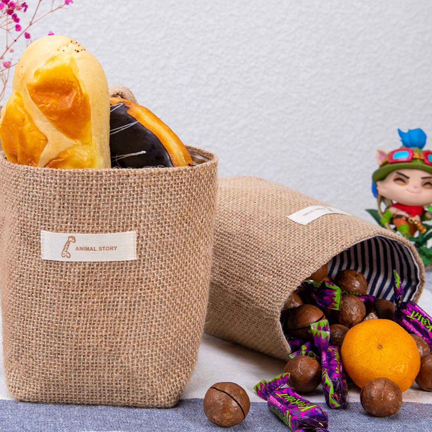 4 Pack Wall Hanging Storage Bags Hanging Storage Bags Cotton Linen Storage Basket Foldable Wall Hanging Basket Family Organizer Box Decorative Bag (Color as Shown)3.93 * 3.93 * 5.31 - Image 5