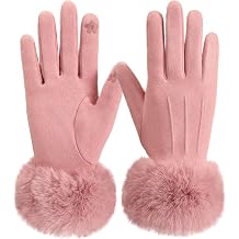 Winter Gloves for Women with Faux Fur Cuff Thermal Warm Touchscreen Gloves